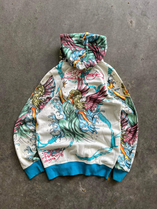 (M) 2000s Ed Hardy All Over Print Zip Up Hoodie