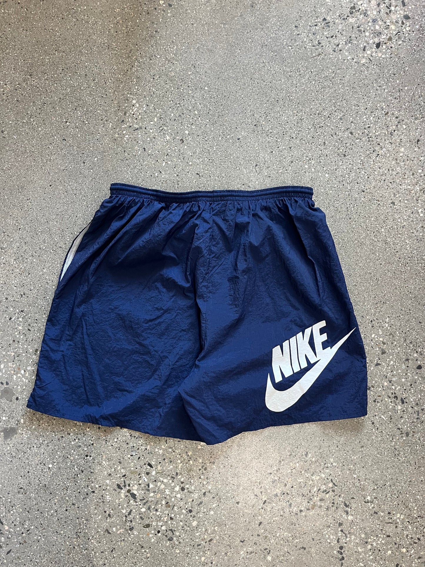 (W36”) 90s Nike Spell Out Nylon Shorts