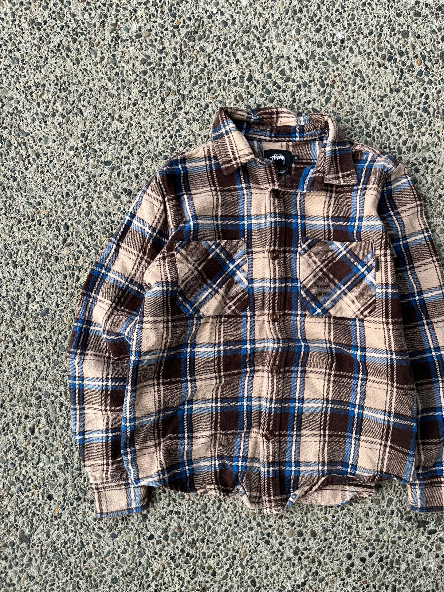 (S) 00s Stüssy Brown Plaid Button up