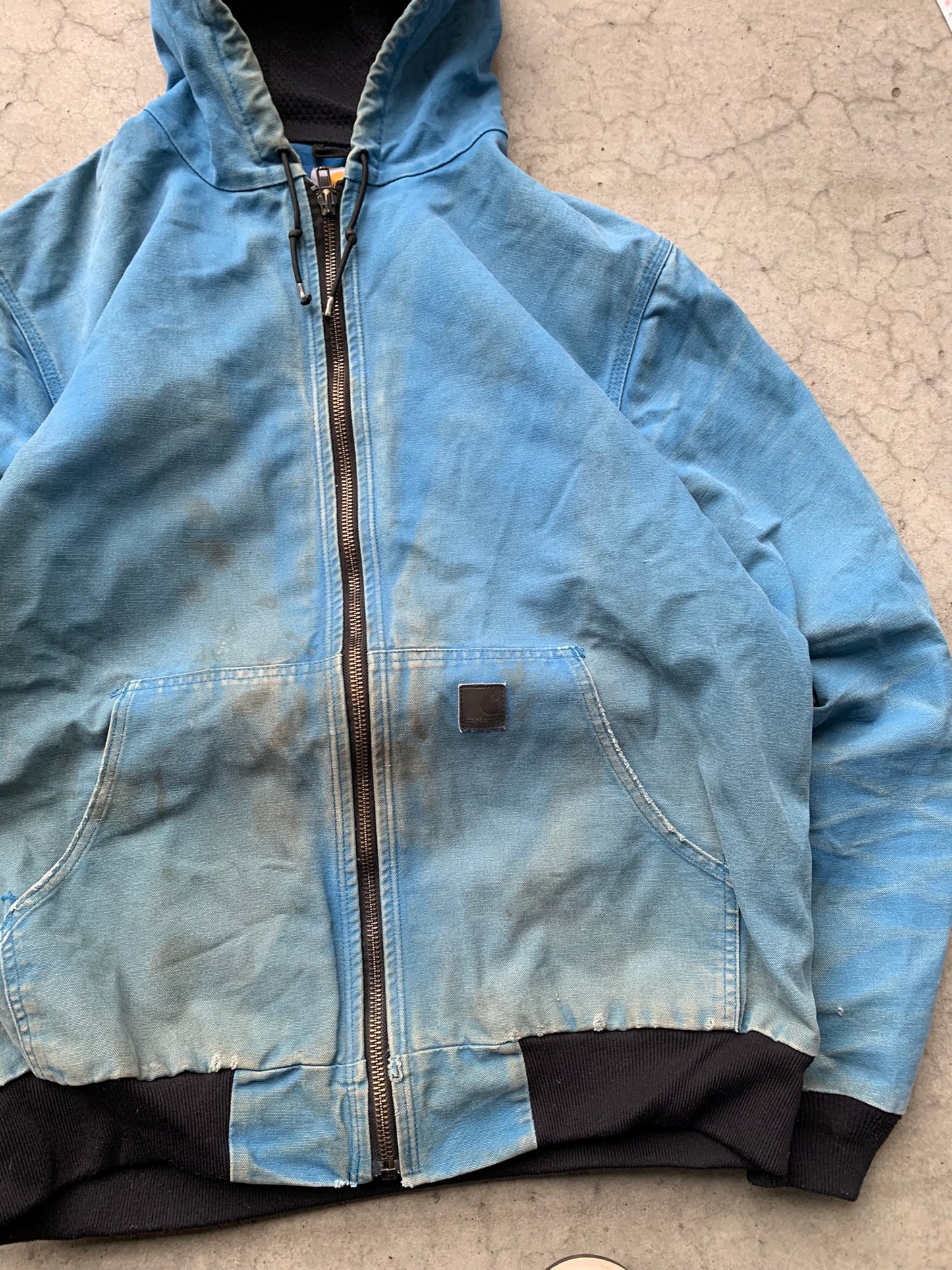 (XL/2X) Vintage Distressed Aqua Blue Carhartt Hooded