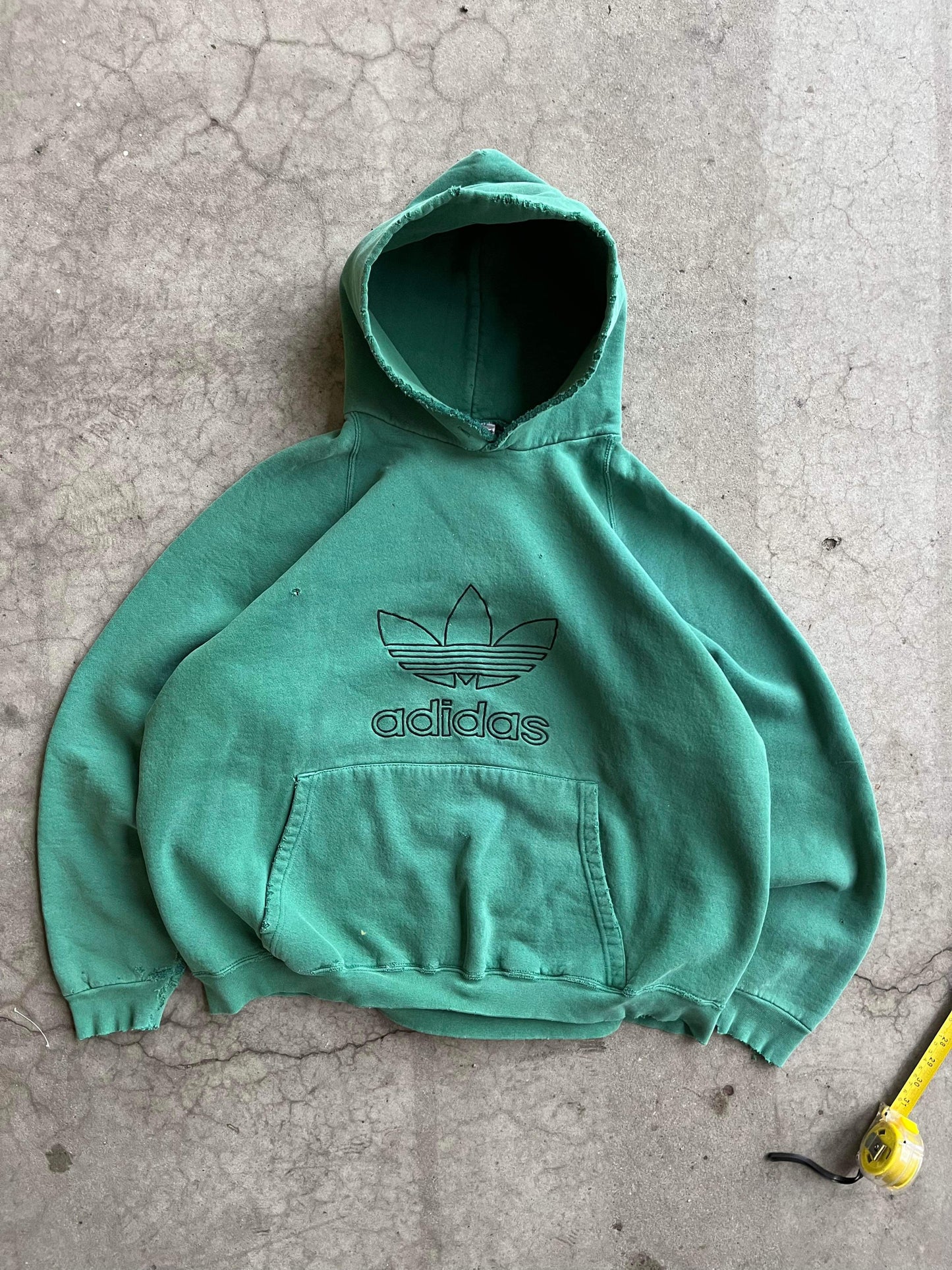 (XL/2X) 90’s Boxy Distressed Adidas Forest Green Hoodie