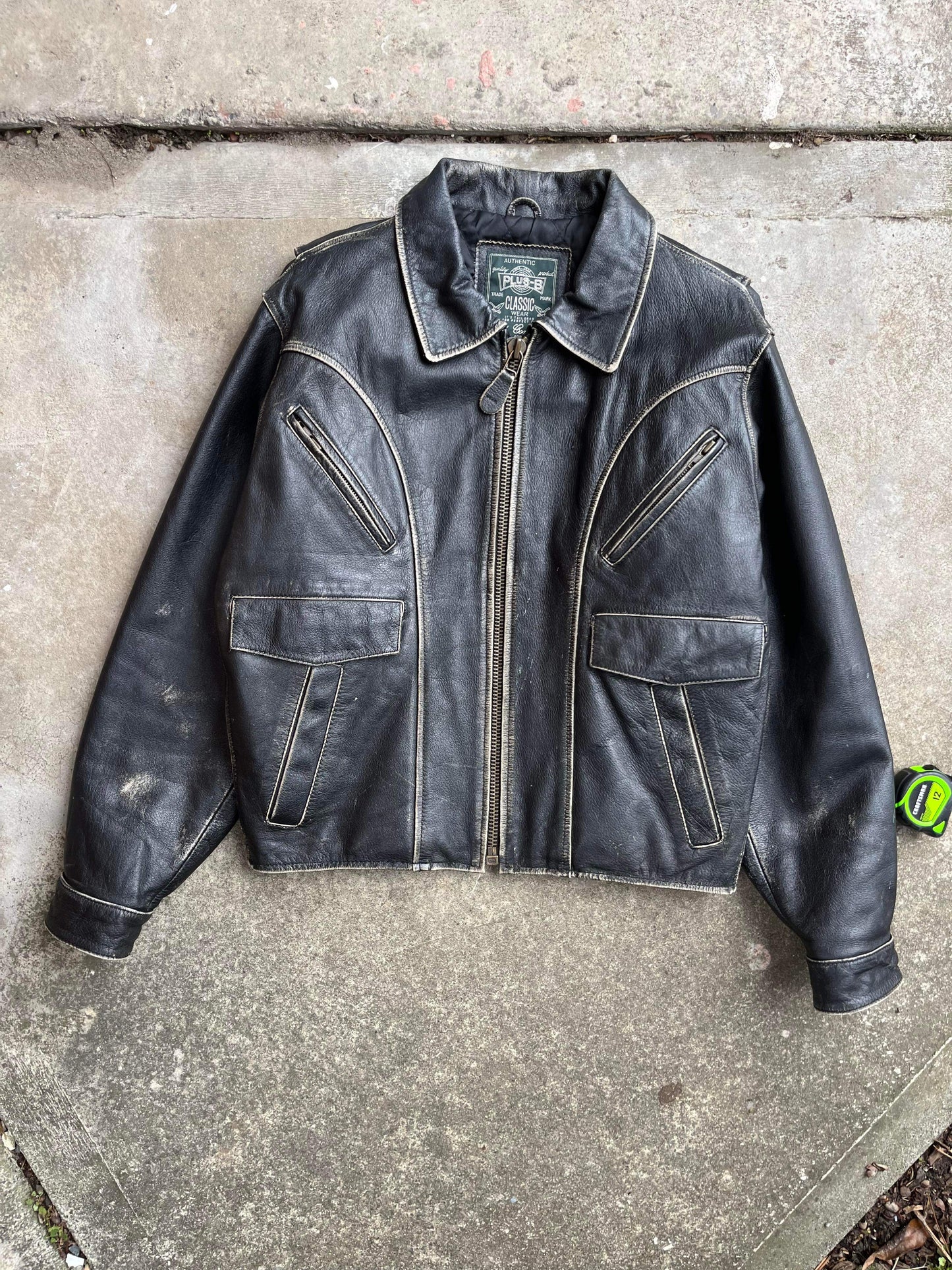 (S/M) 80s Contrast Leather Jacket