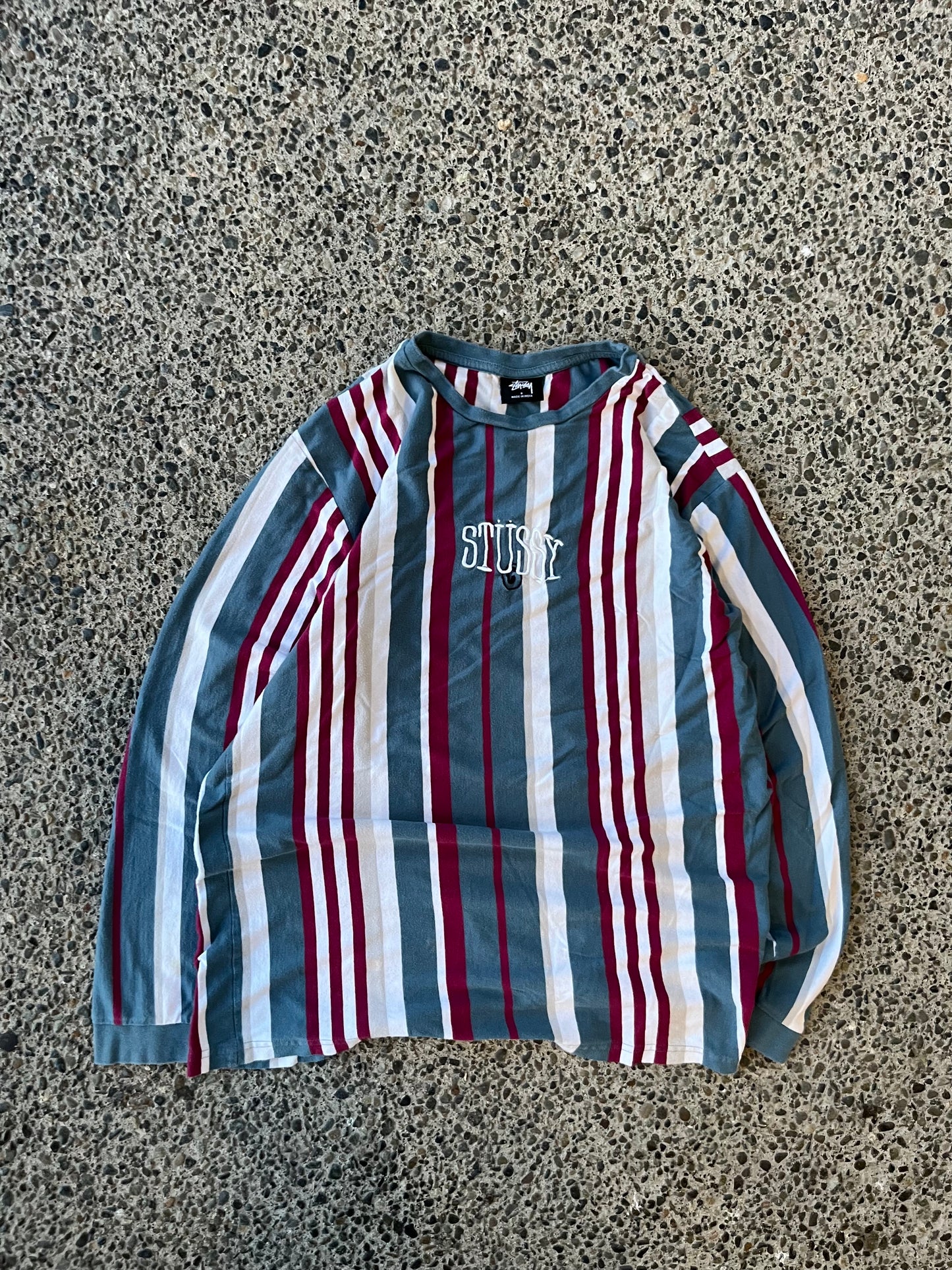 (M/L) 00s Stussy Striped Script logo LS