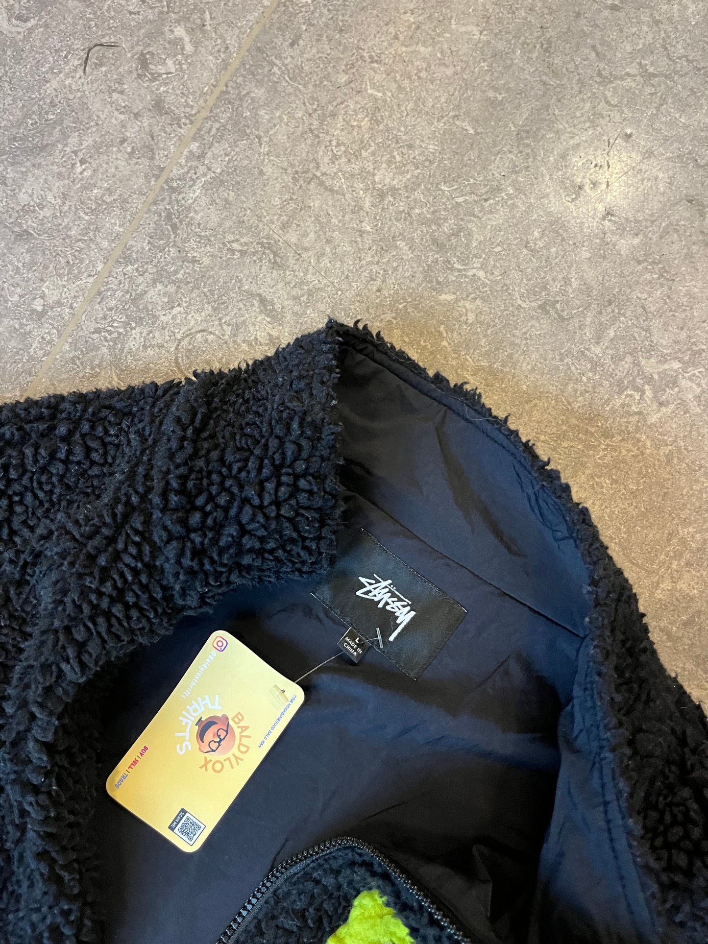 (L) 00s Stussy Deep pile multicolour Zip Sherpa