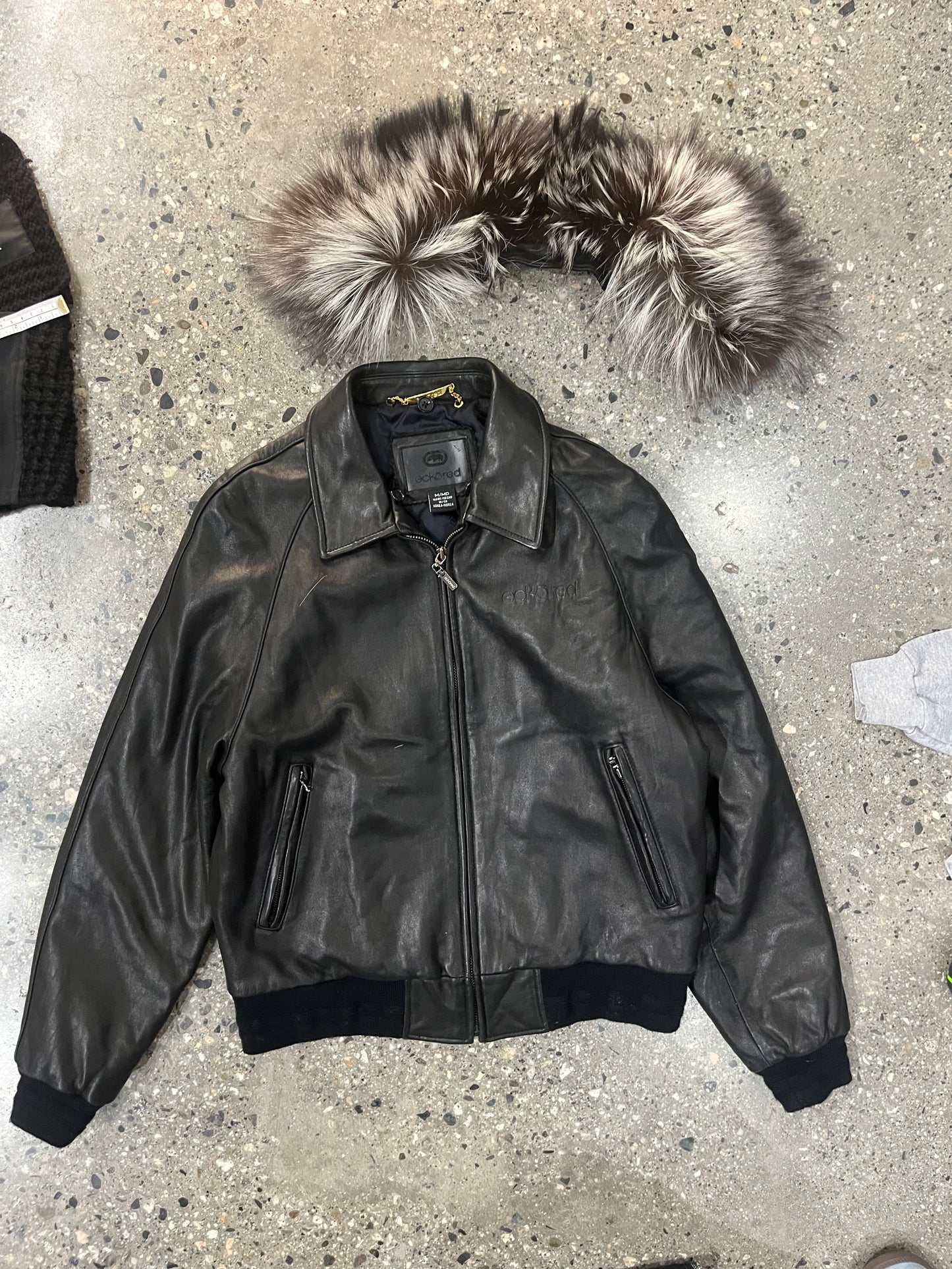 (S) Ecko Red Faux Fur Hood Lining Leather Zip-Up Jacket