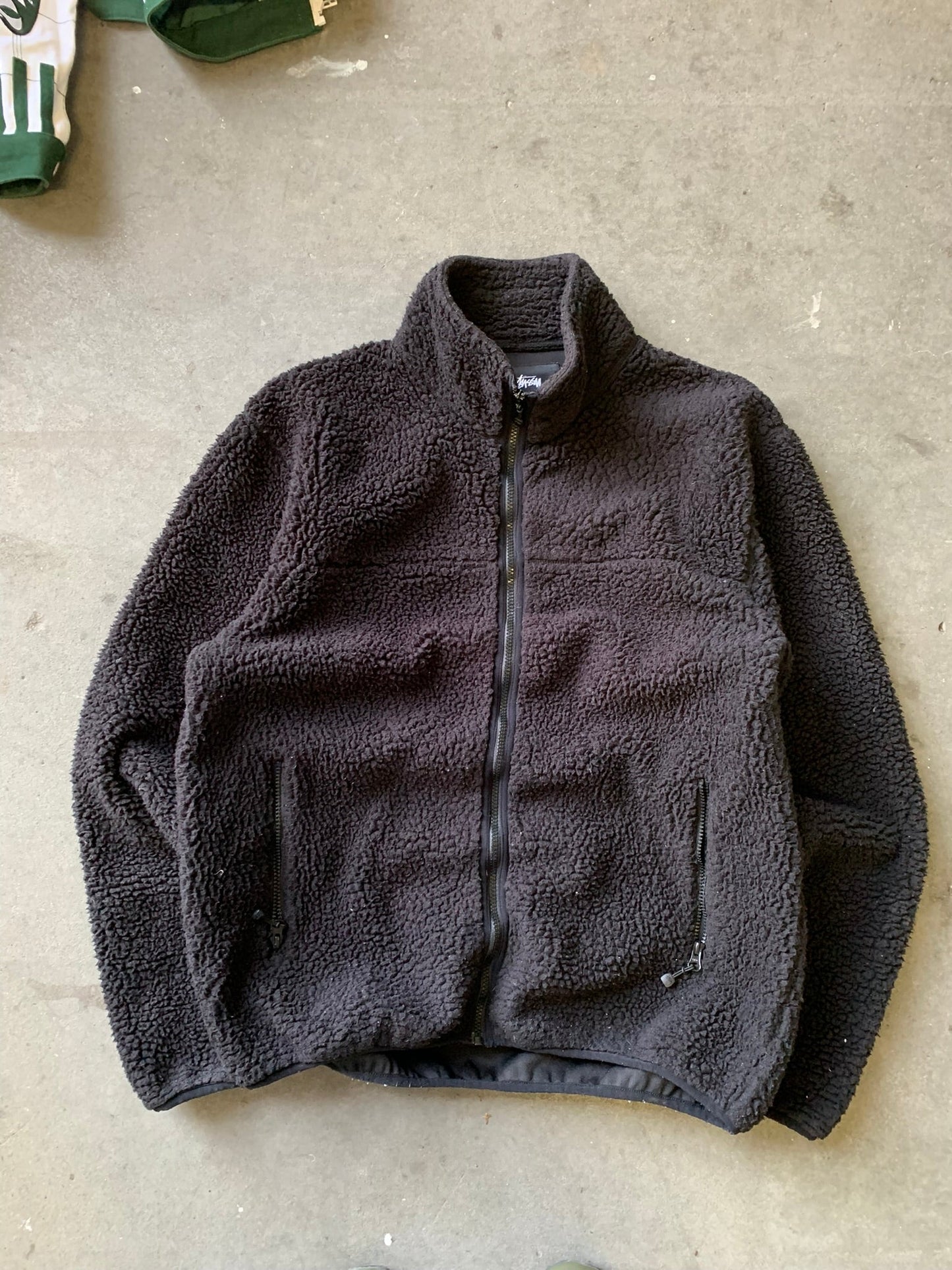 (XL/2X) Stussy Black Fleece Deep Pile Zip Up