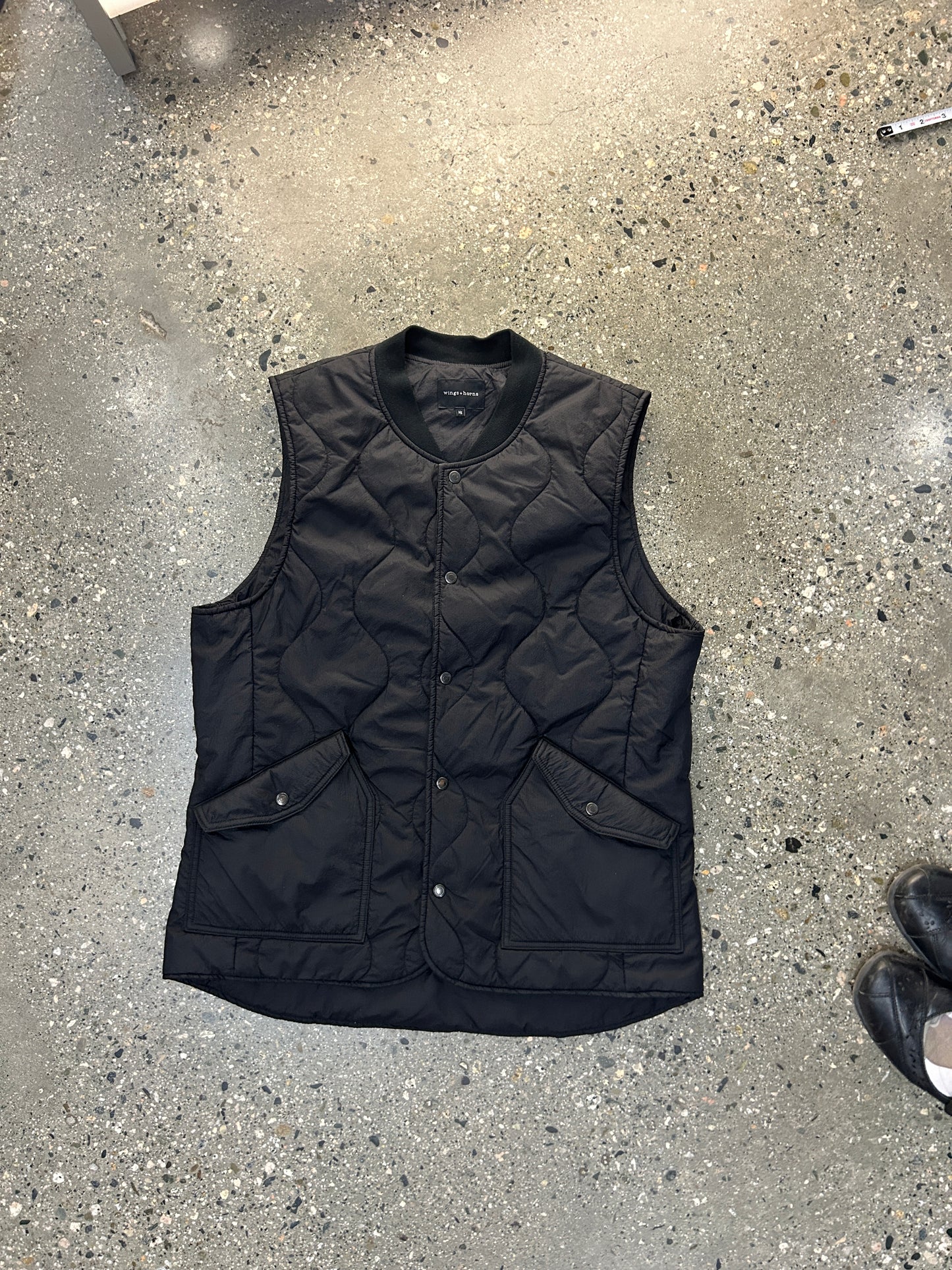 (L) Wings + Horns Swirl Stitch Button-Up Puffer Vest