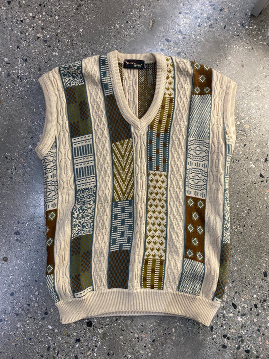 (M/L) 90s Pure Gold 3D Coogi Style Knit Vest