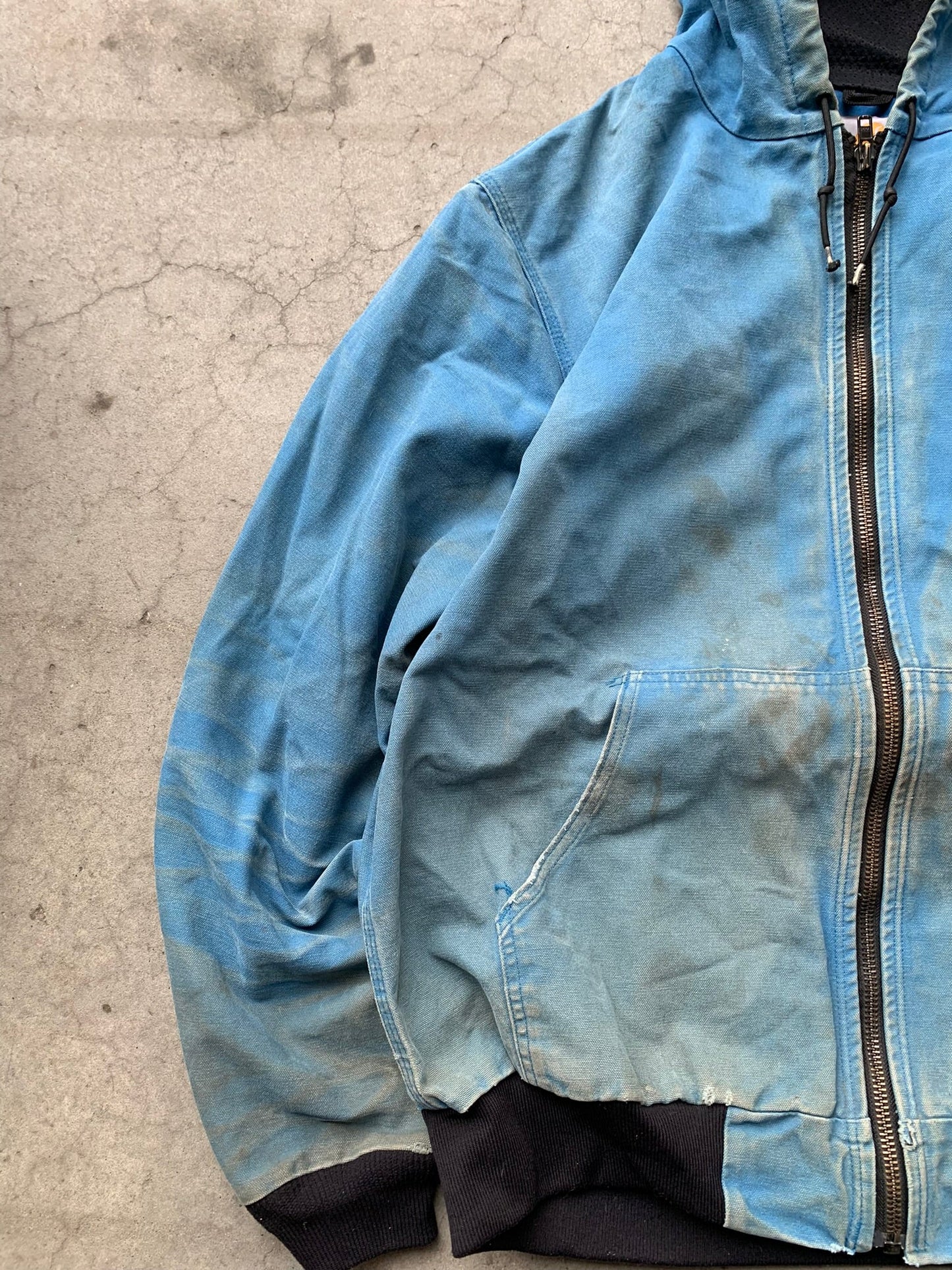 (XL/2X) Vintage Distressed Aqua Blue Carhartt Hooded