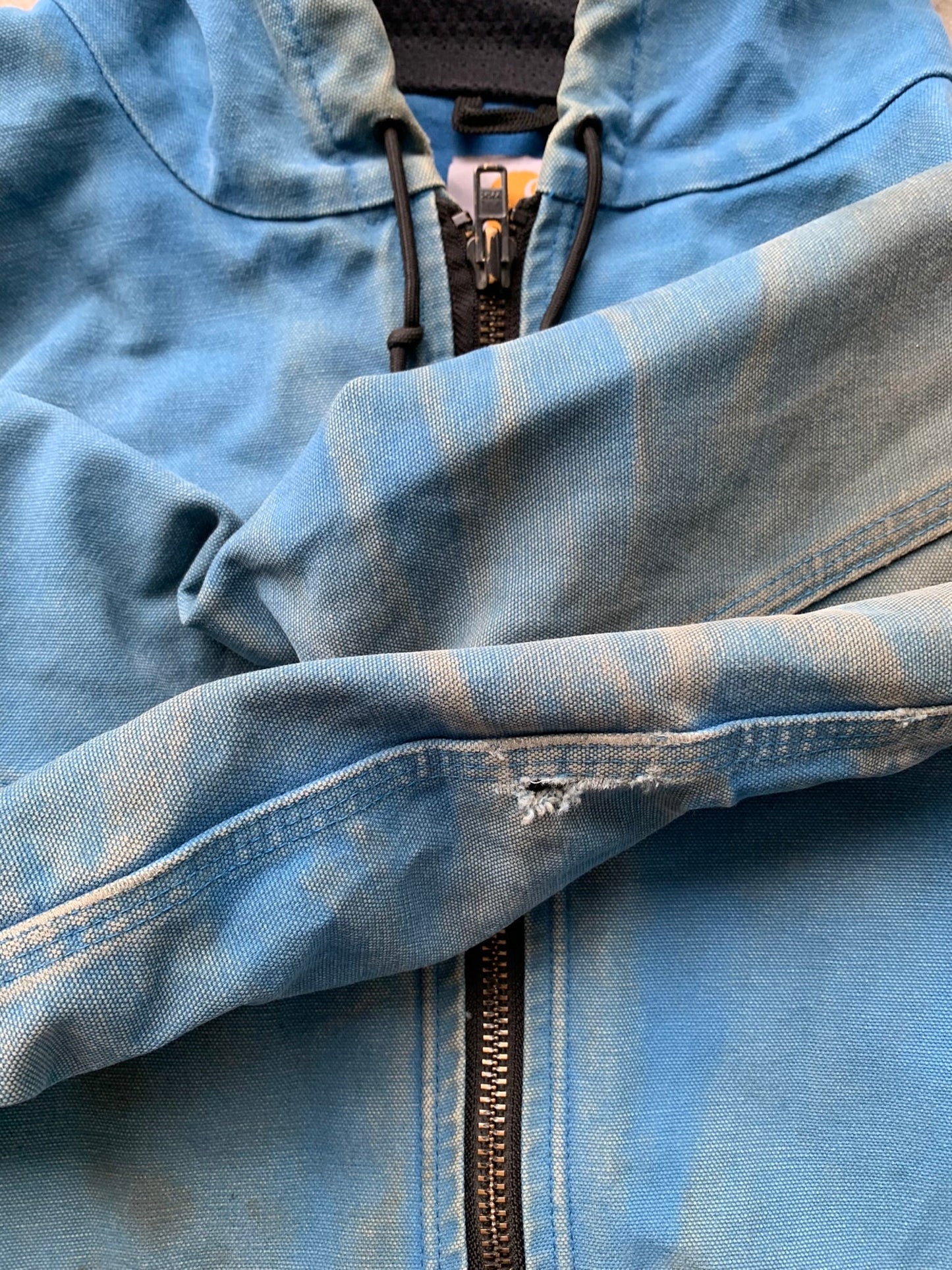 (XL/2X) Vintage Distressed Aqua Blue Carhartt Hooded