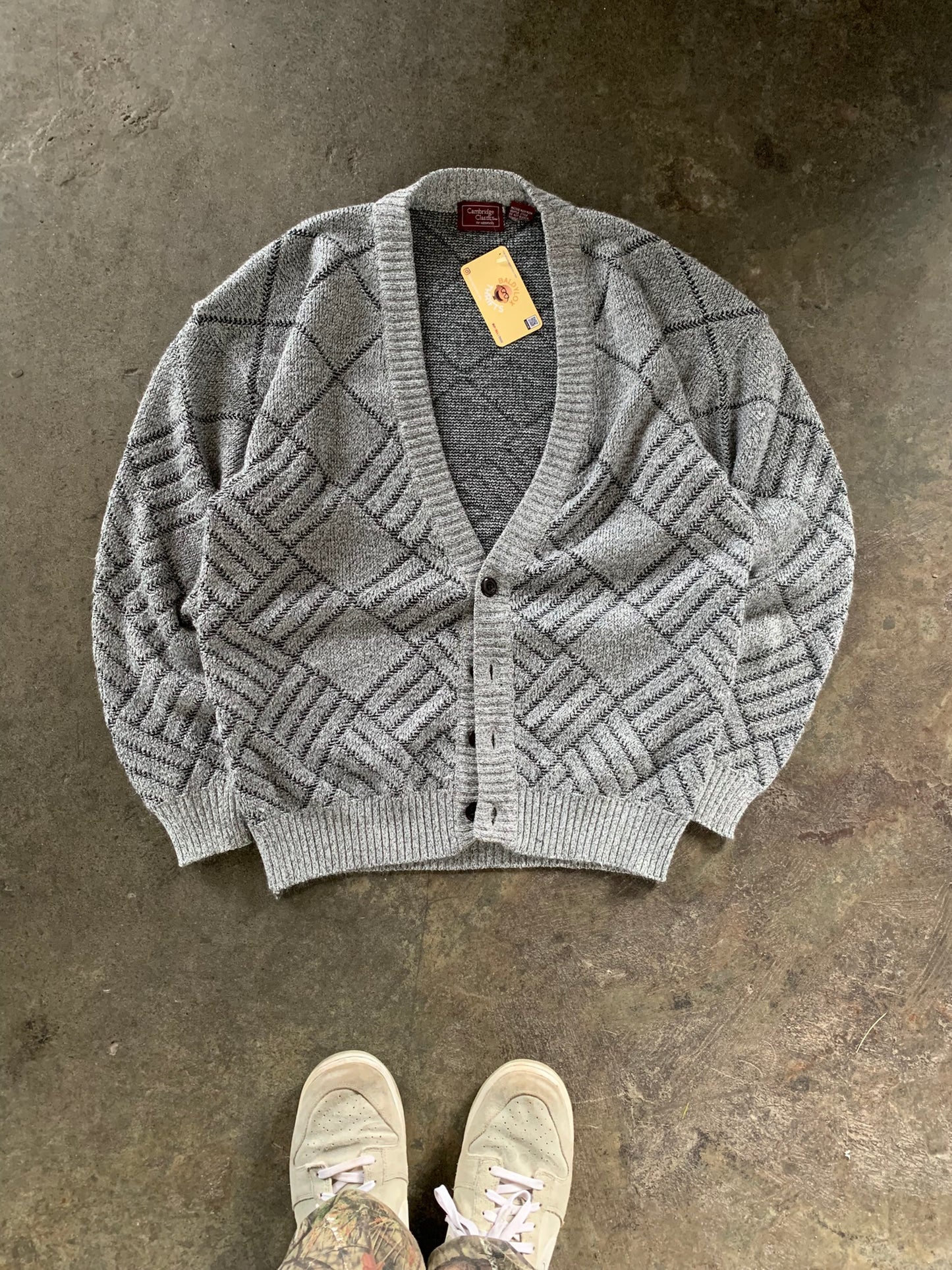 (M) 80s Grey Knit Cardigan