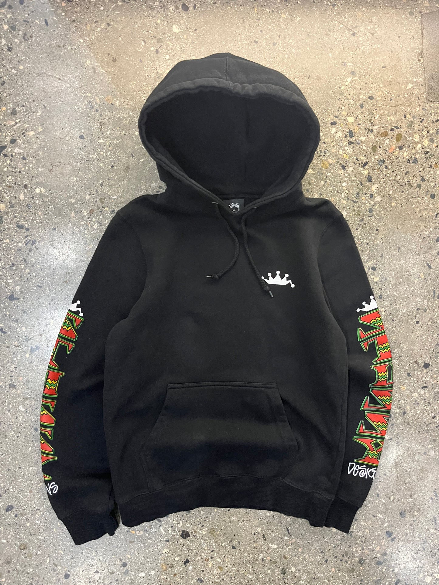 (XS) Stussy Rasta Logo Sleeve Graphic Hoodie