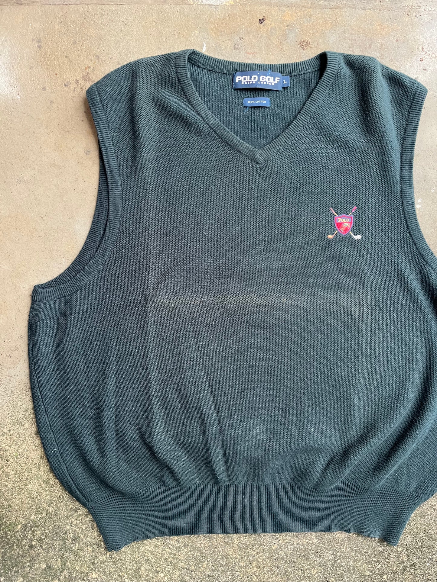 (L) 1990 Forest Green Knitted Polo Vest