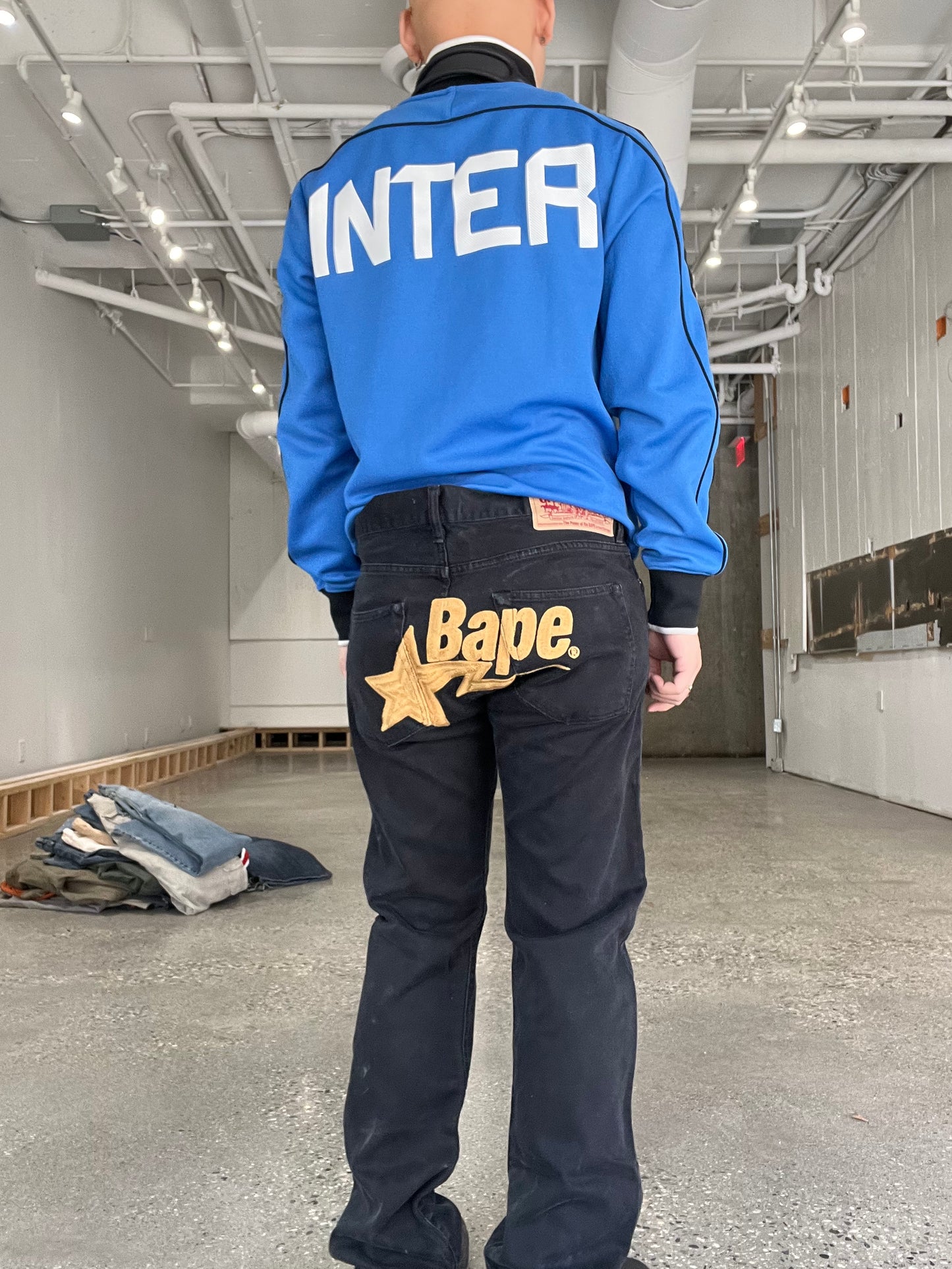 (34”) Black Bapesta Script Jeans