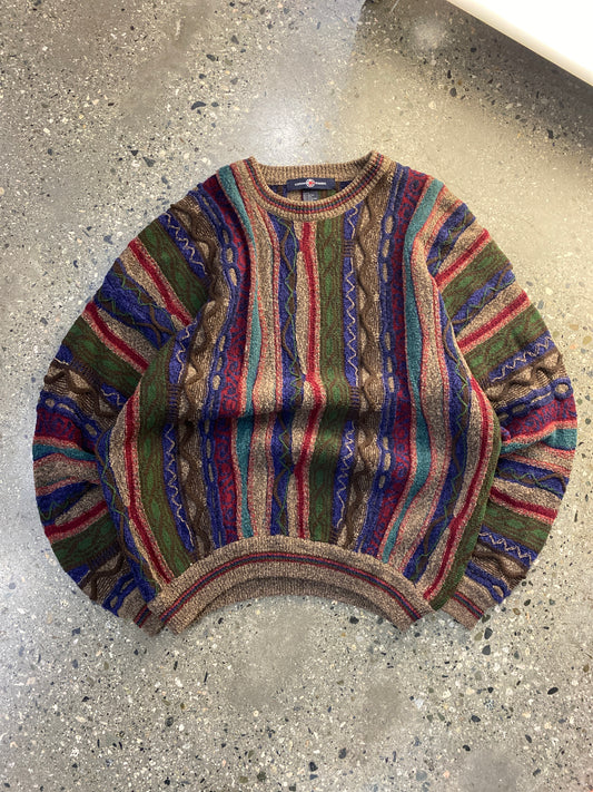 (L) Cotton Traders Vibrant Color 3D Coogi Style Knit