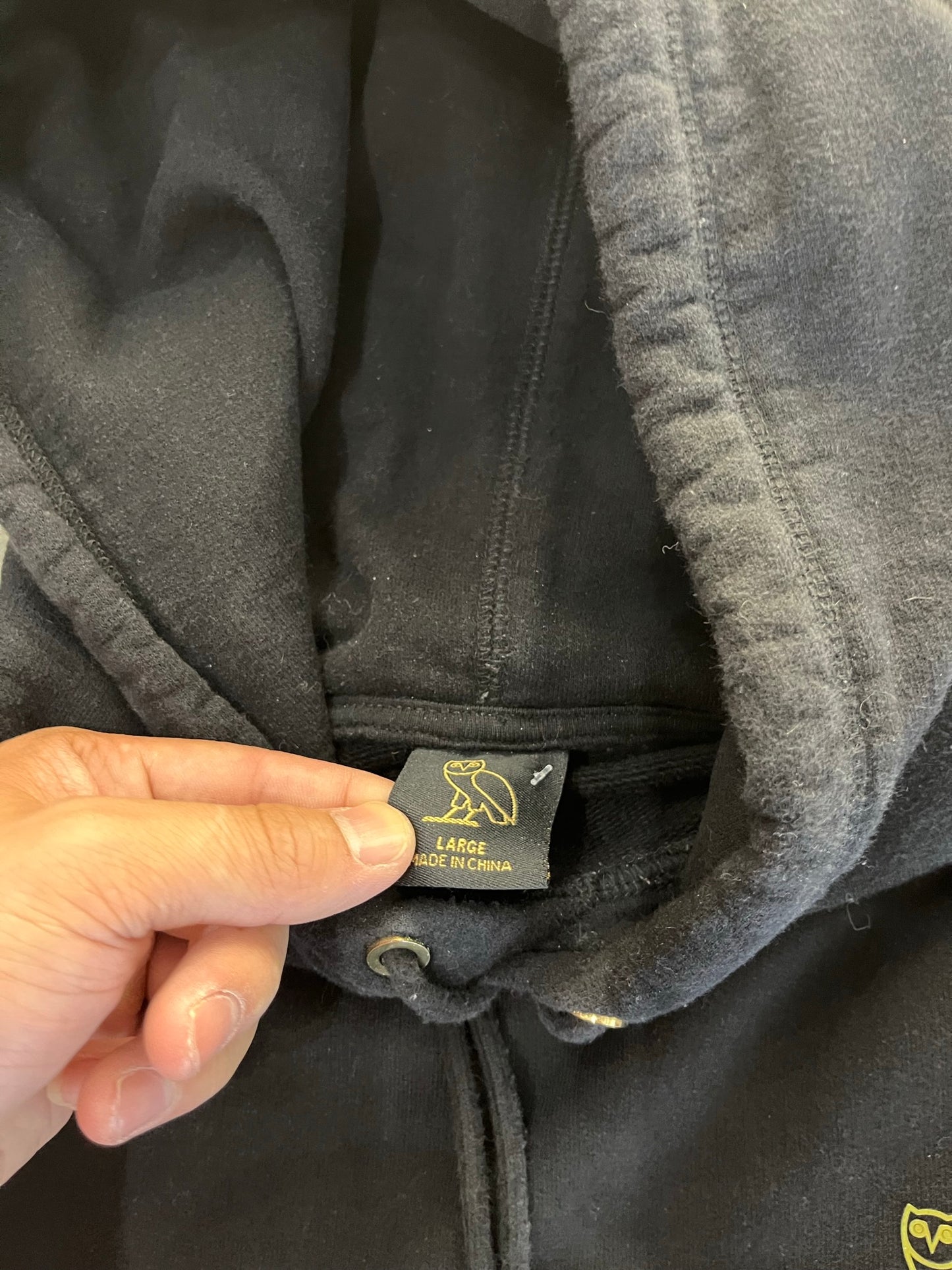 (M/L)  00's OVO Small Owl Side Logo Black Hoodie