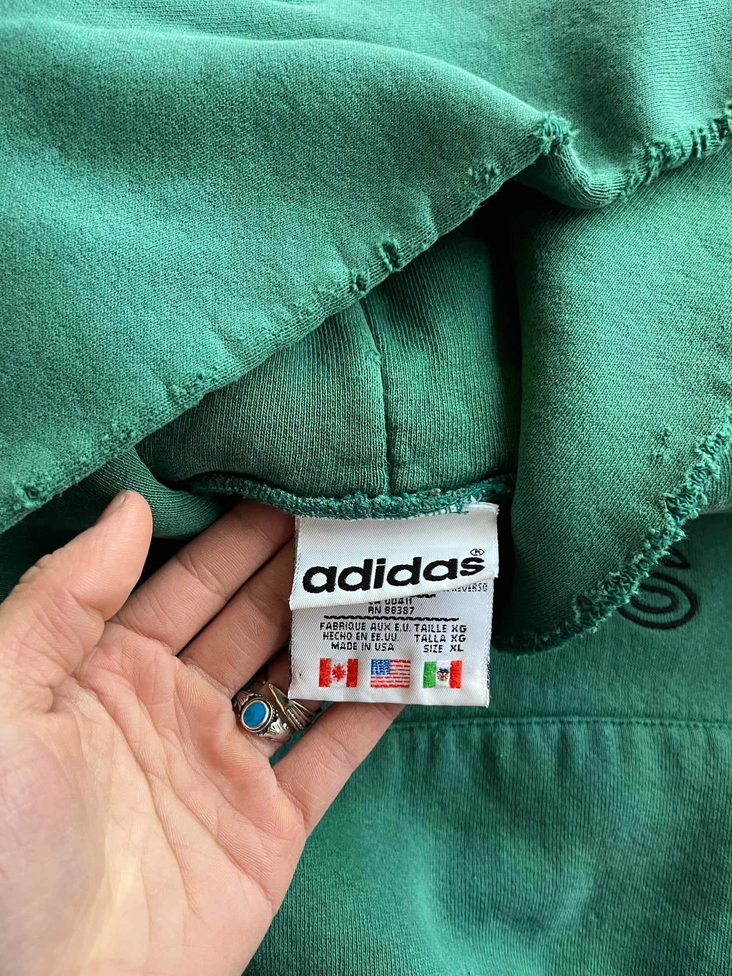 (XL/2X) 90’s Boxy Distressed Adidas Forest Green Hoodie