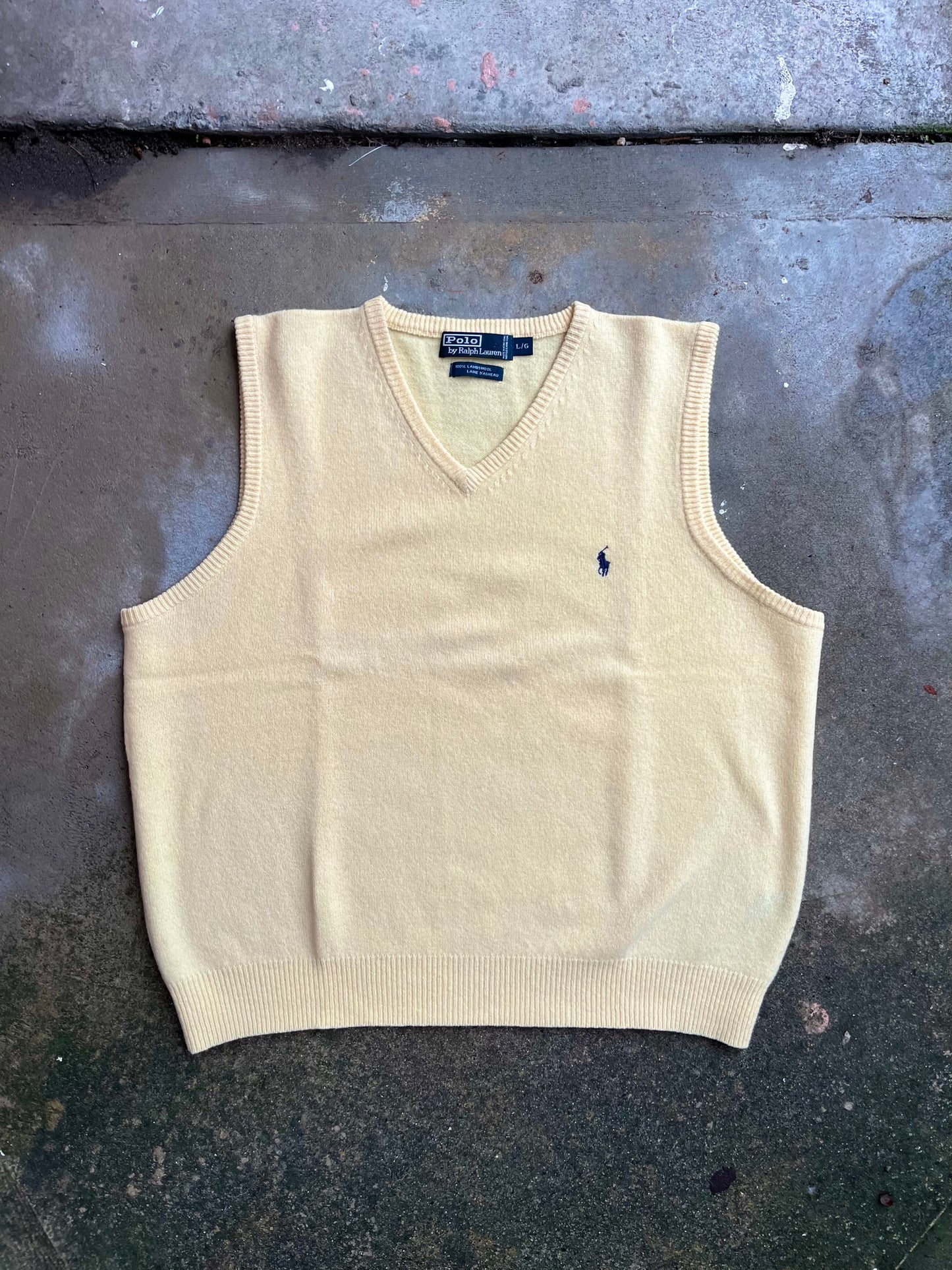 (L) 1990s Yellow Polo Lambswool Vest