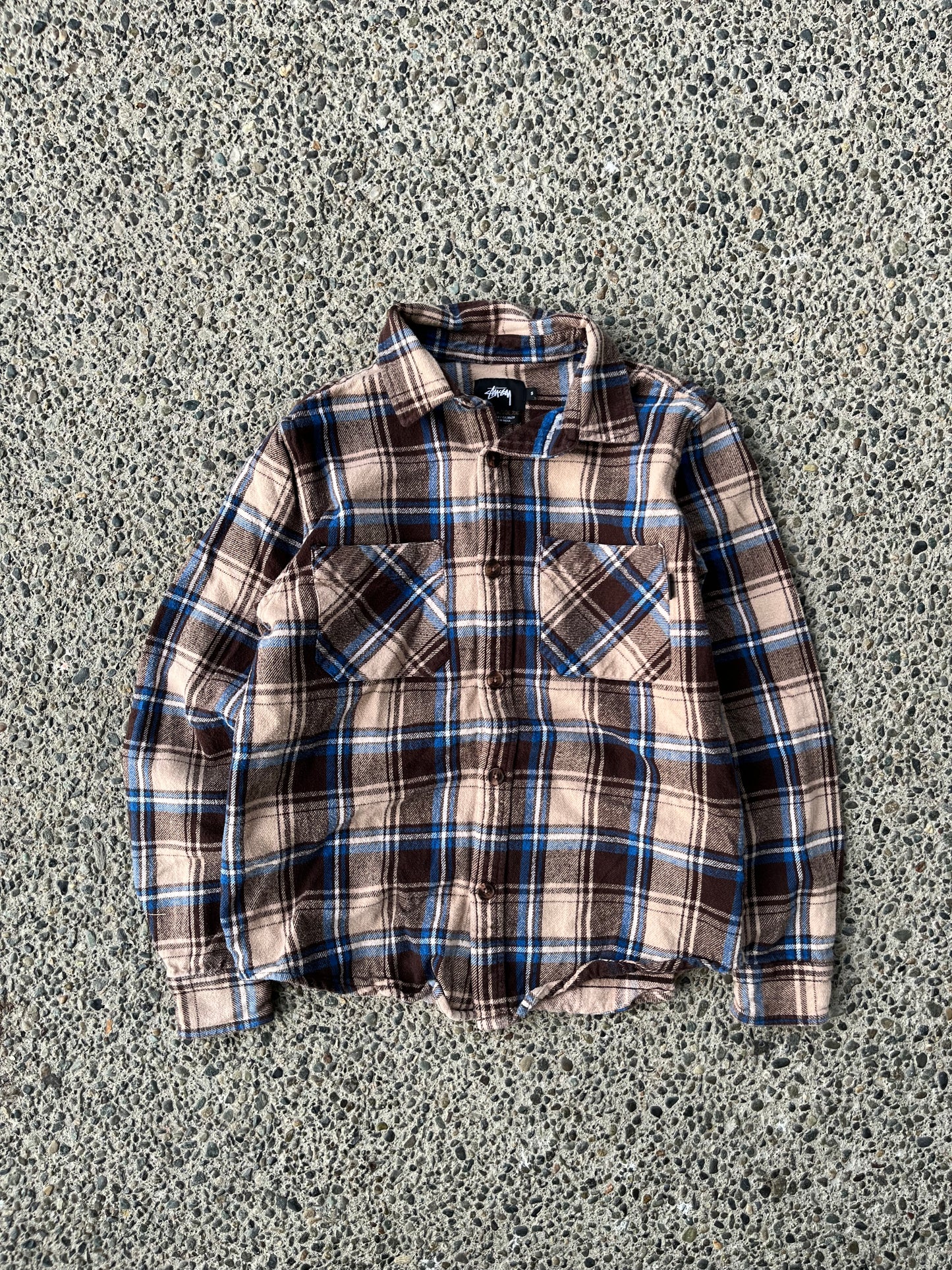 (S) 00s Stüssy Brown Plaid Button up