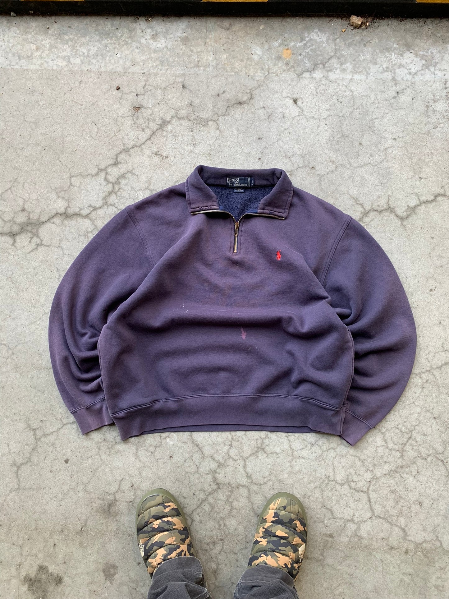 (M) Sunfaded Distressed Polo Quarter Zip