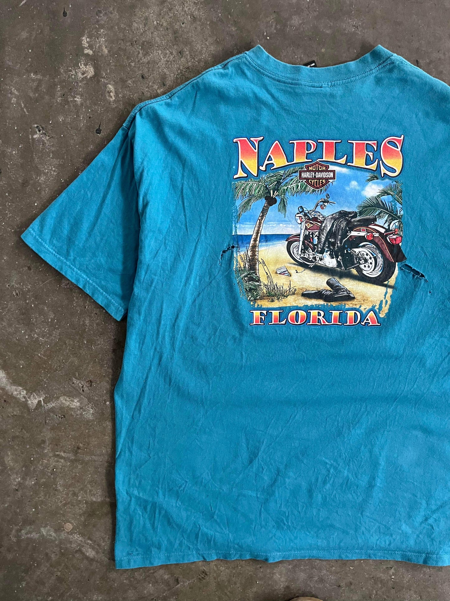~ (3X) Distressed 2000 Naples Harley Davidson Tee