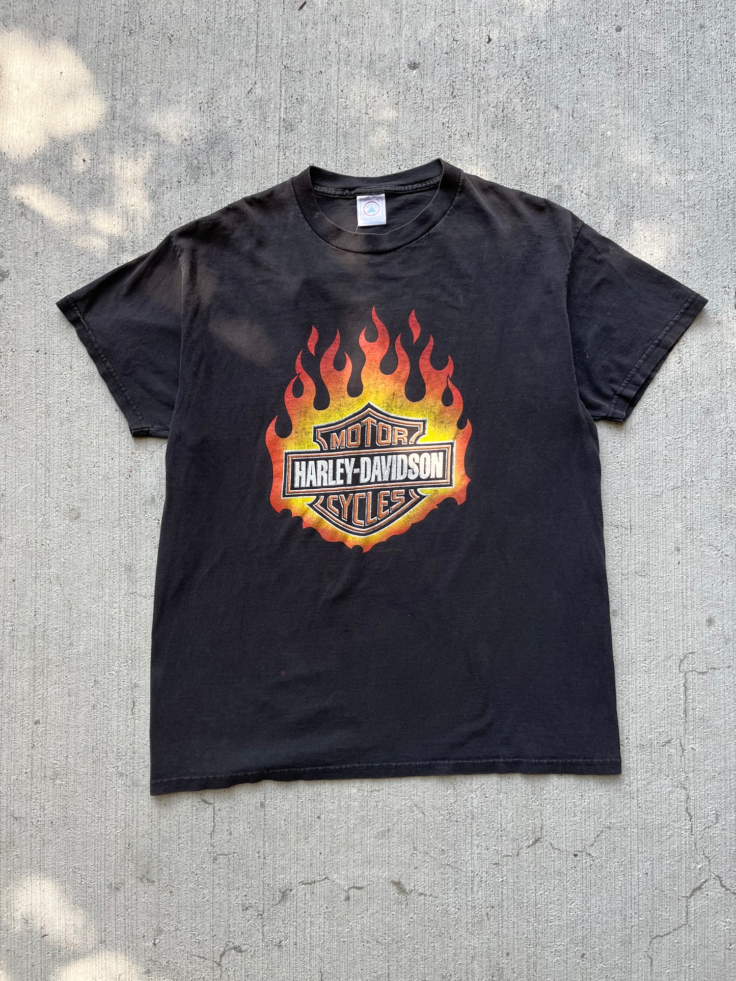 (L) 90s Flaming Harley Davidson Emblem Tee