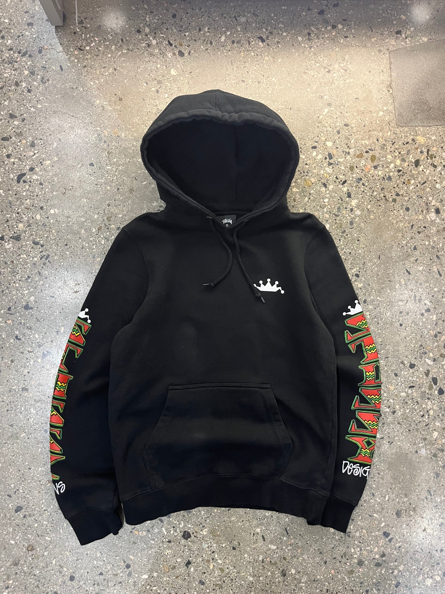 (XS) Stussy Rasta Logo Sleeve Graphic Hoodie