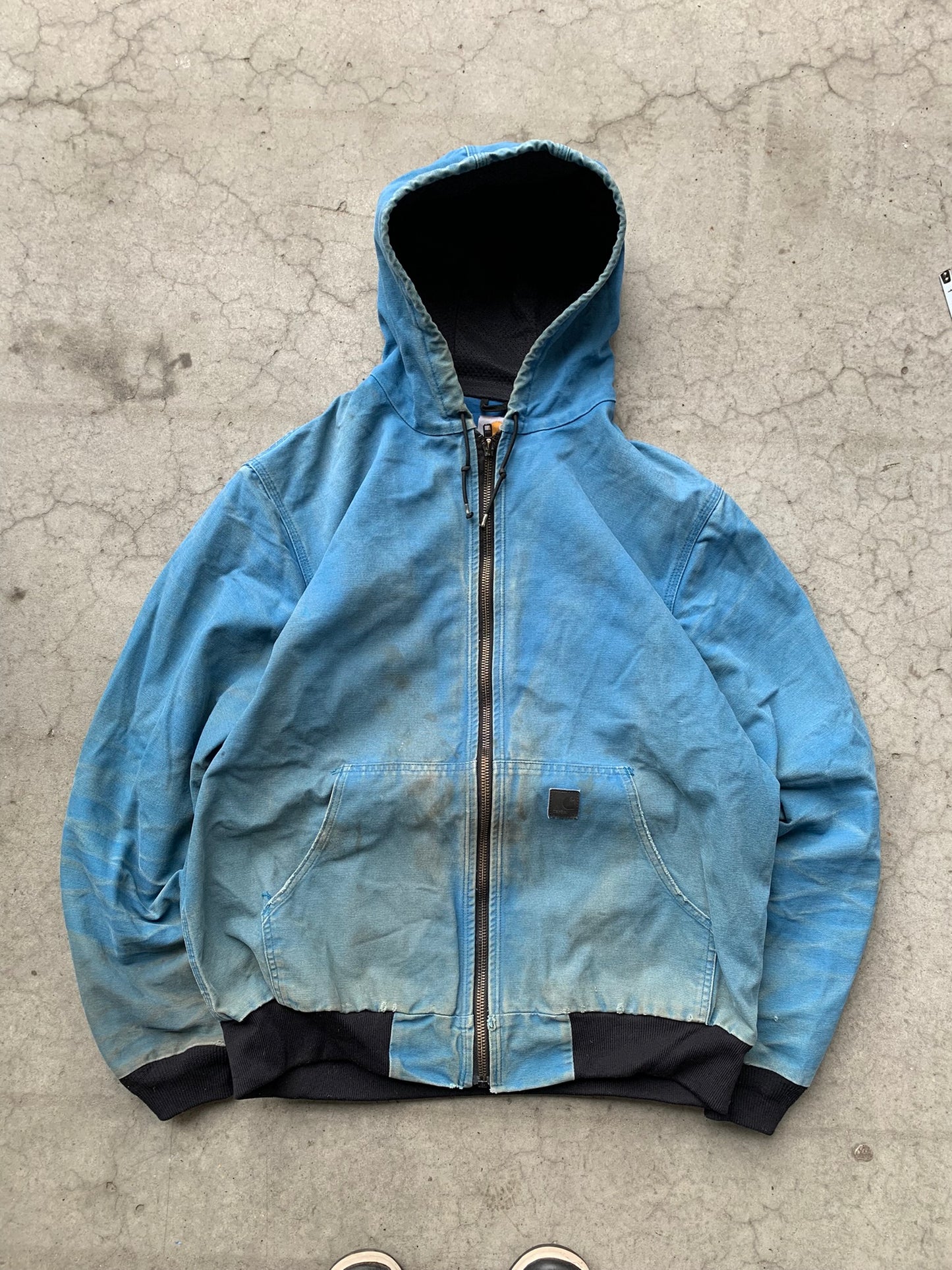 (XL/2X) Vintage Distressed Aqua Blue Carhartt Hooded