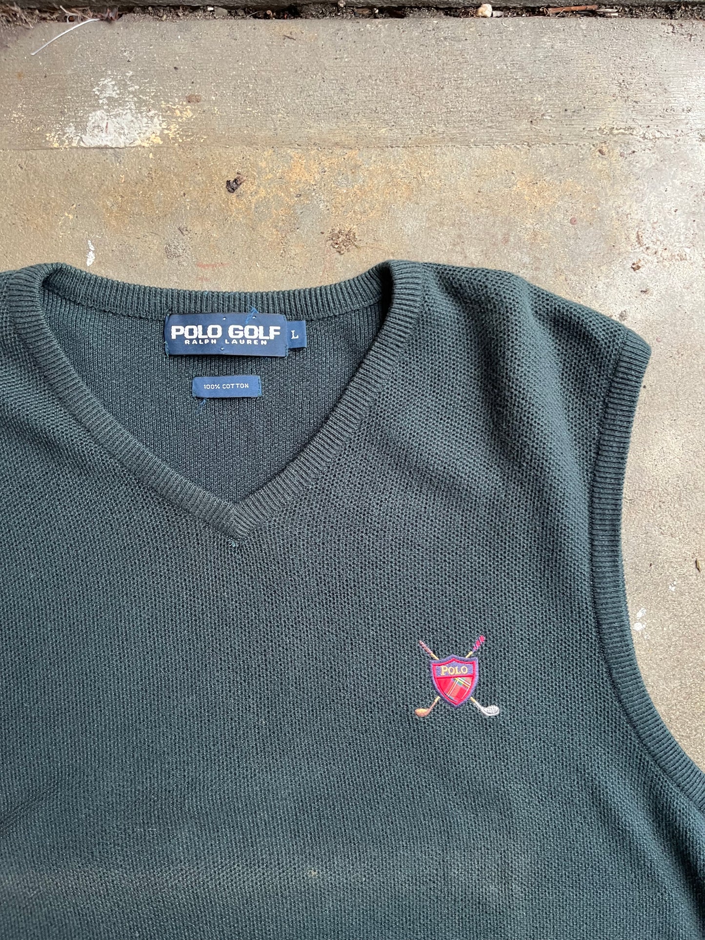 (L) 1990 Forest Green Knitted Polo Vest