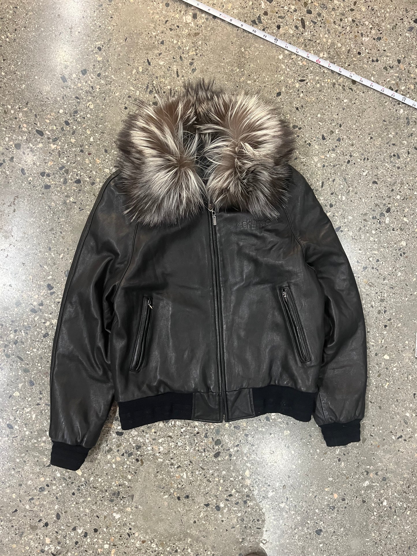 (S) Ecko Red Faux Fur Hood Lining Leather Zip-Up Jacket