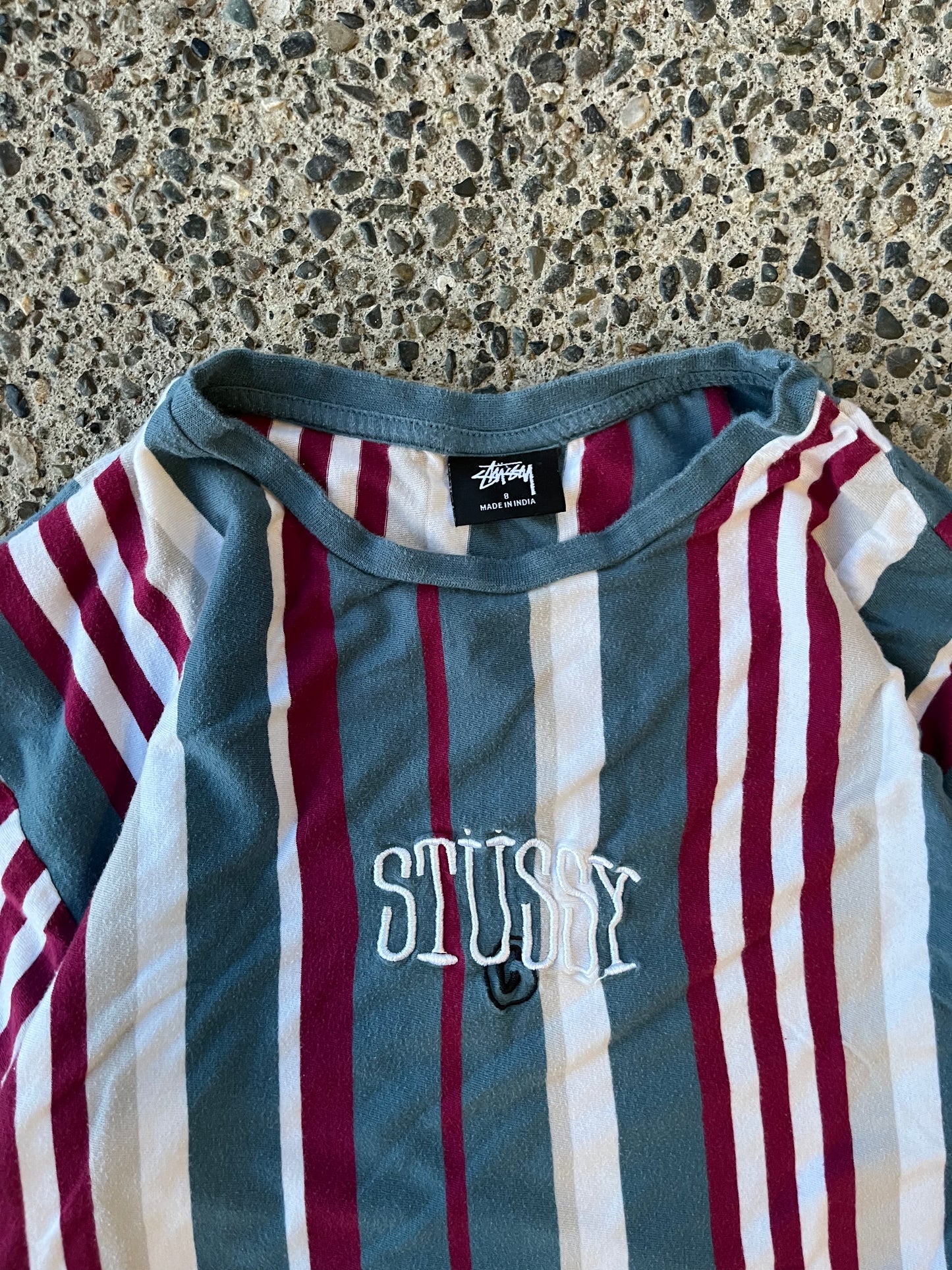 (M/L) 00s Stussy Striped Script logo LS