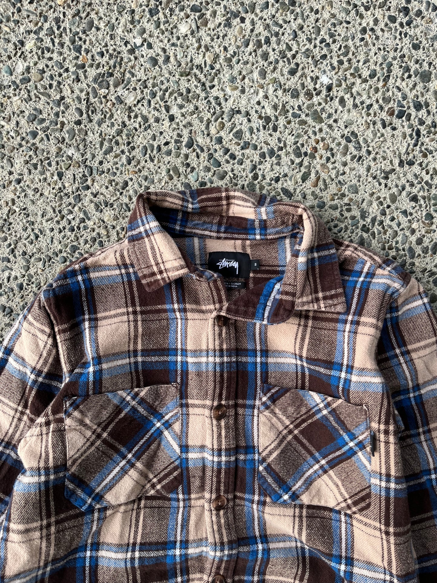 (S) 00s Stüssy Brown Plaid Button up