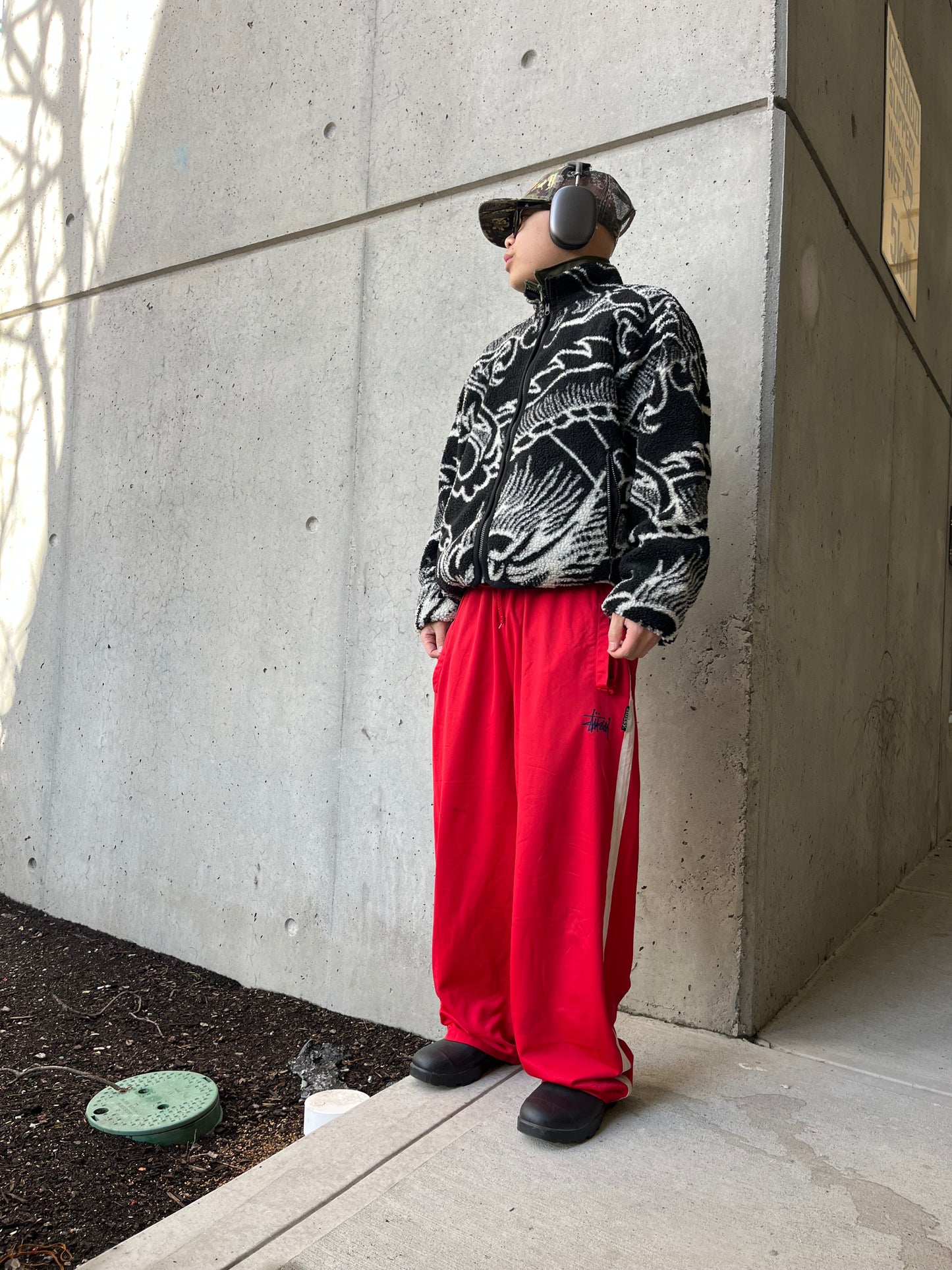 (L) 90’s Baggy Stussy Red Track Pant