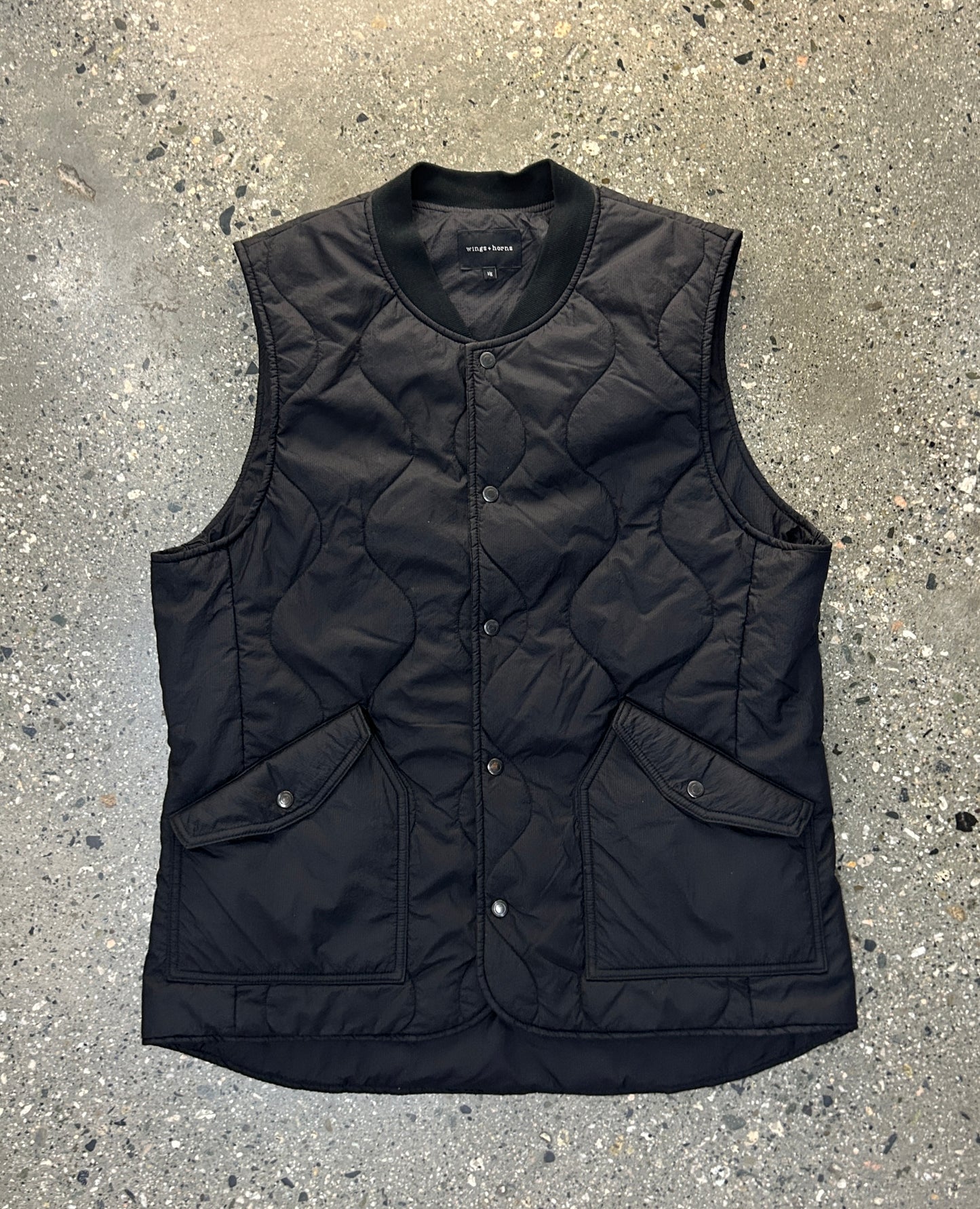 (L) Wings + Horns Swirl Stitch Button-Up Puffer Vest