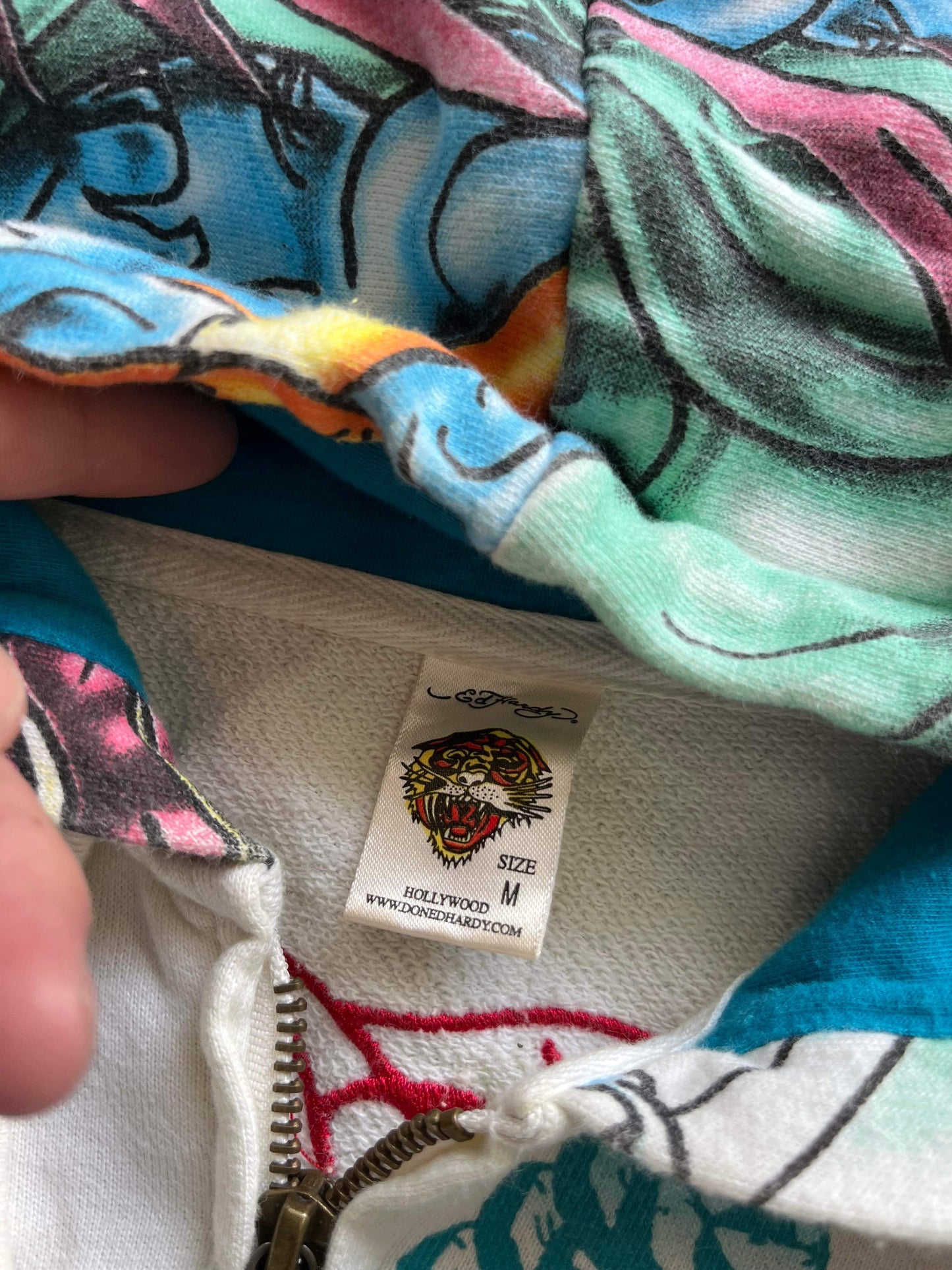 (M) 2000s Ed Hardy All Over Print Zip Up Hoodie