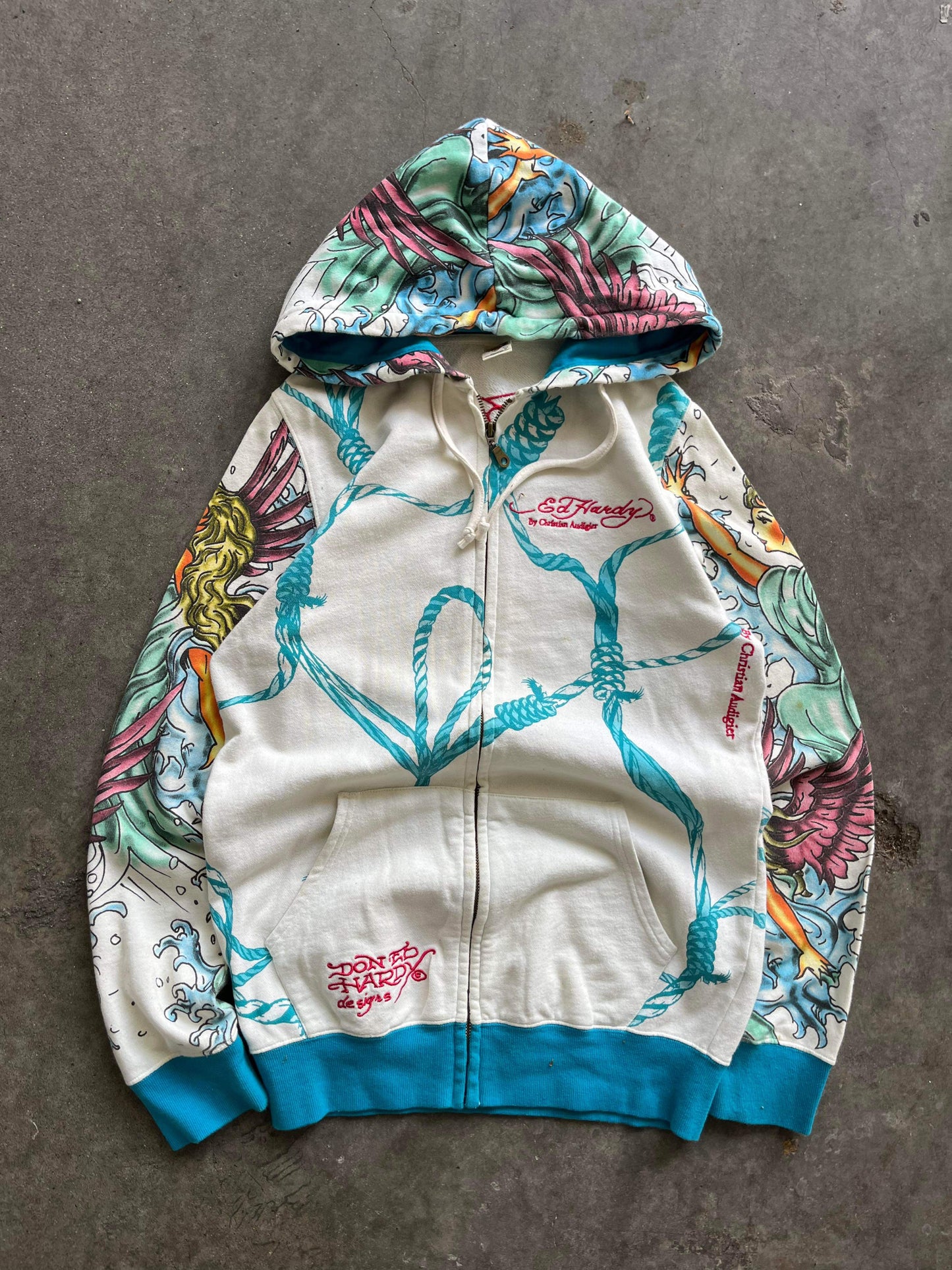 (M) 2000s Ed Hardy AOP Zip Up