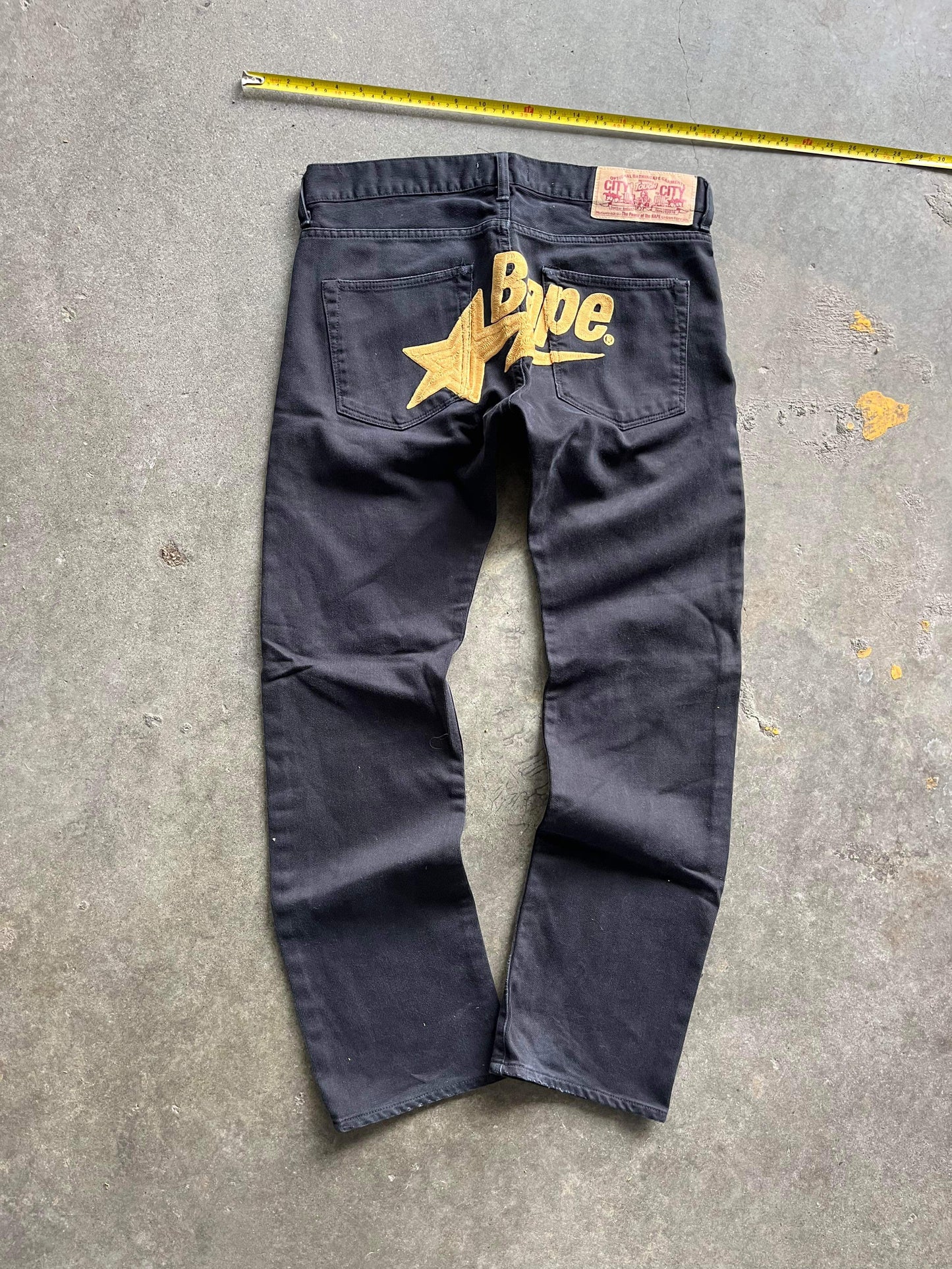 (34”) Black Bapesta Script Jeans