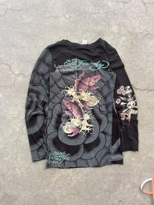 (S/M) Ed Hardy Fish Doublesided LS