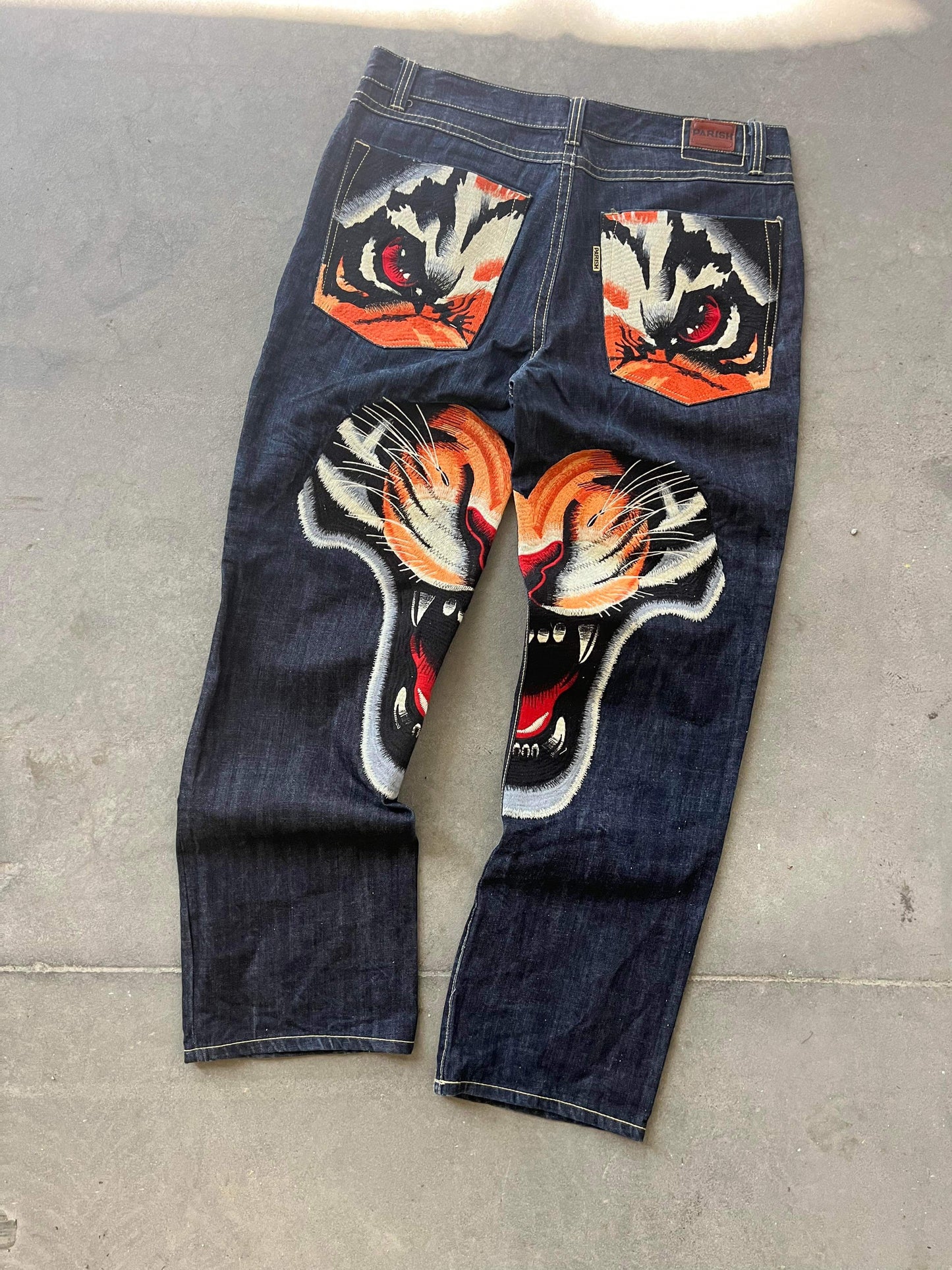 (38”) Y2K Parish Eye of Tiger Raw Denim