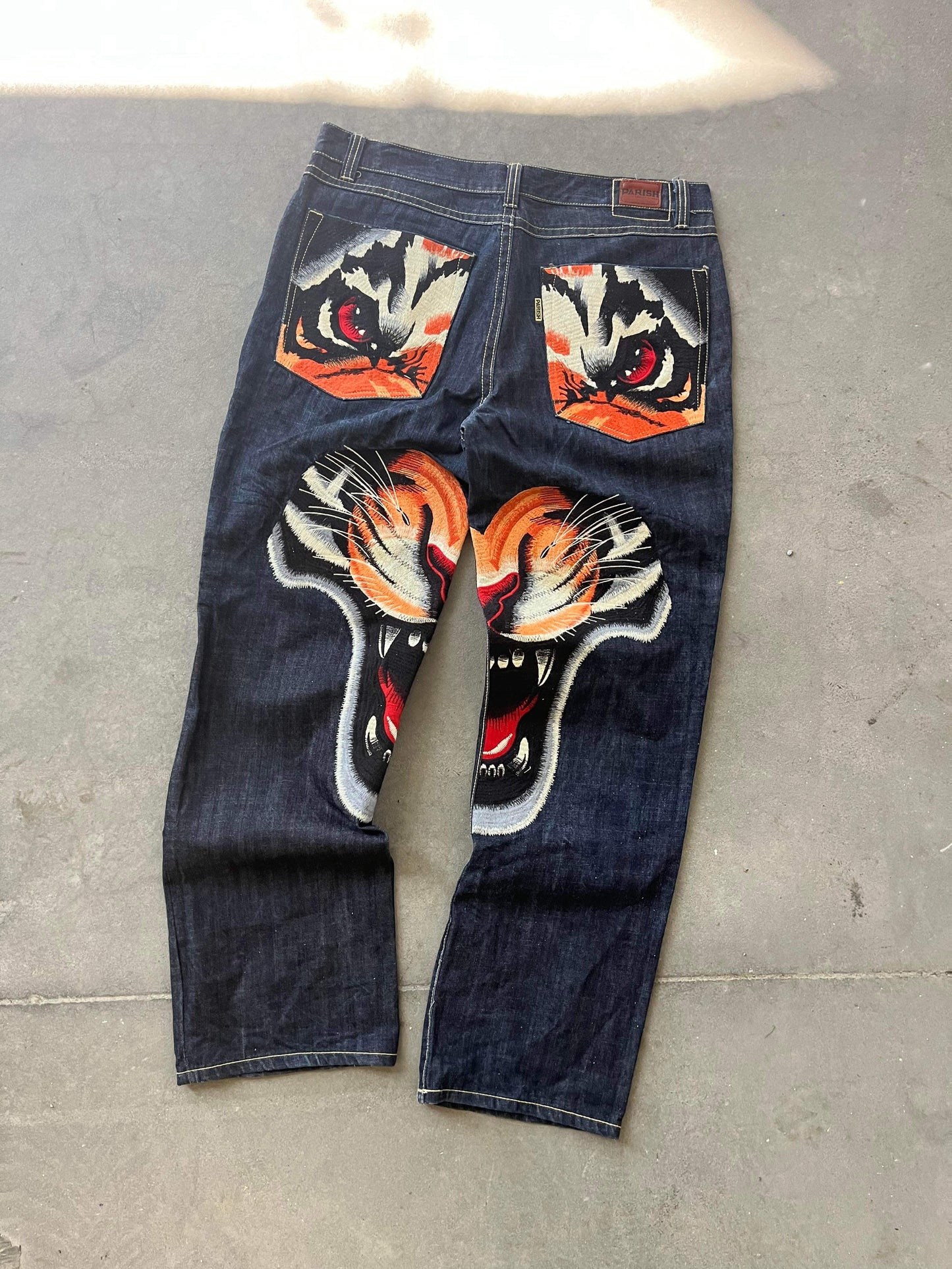 (38”) Y2K Parish Eye of Tiger Raw Denim