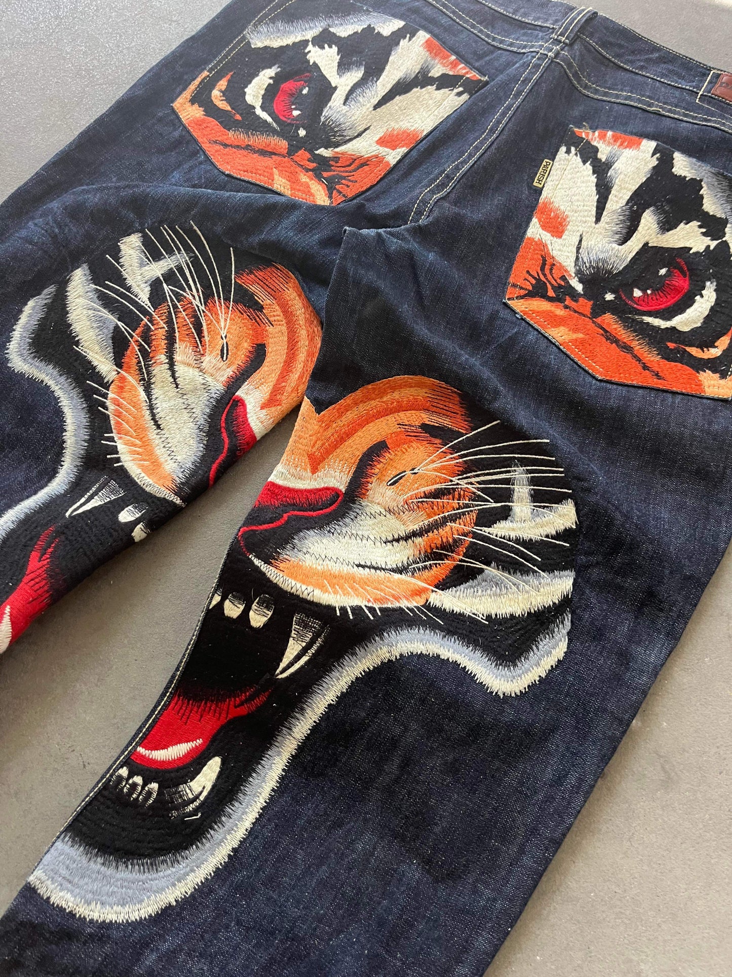 (38”) Y2K Parish Eye of Tiger Raw Denim