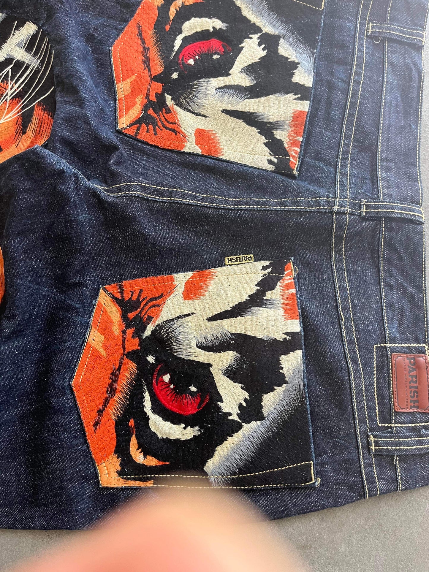 (38”) Y2K Parish Eye of Tiger Raw Denim