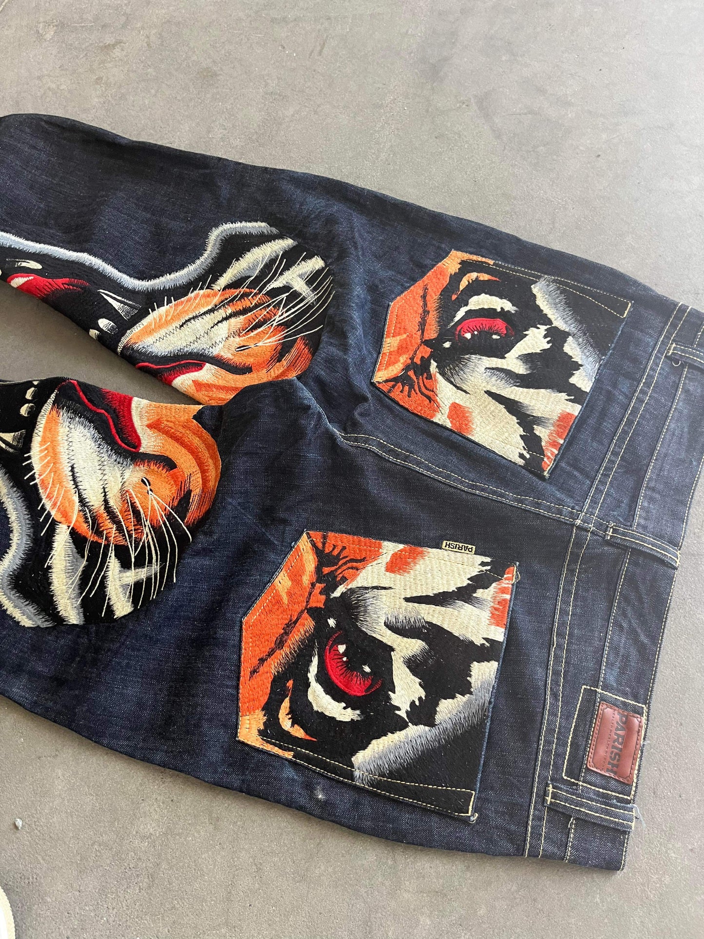 (38”) Y2K Parish Eye of Tiger Raw Denim