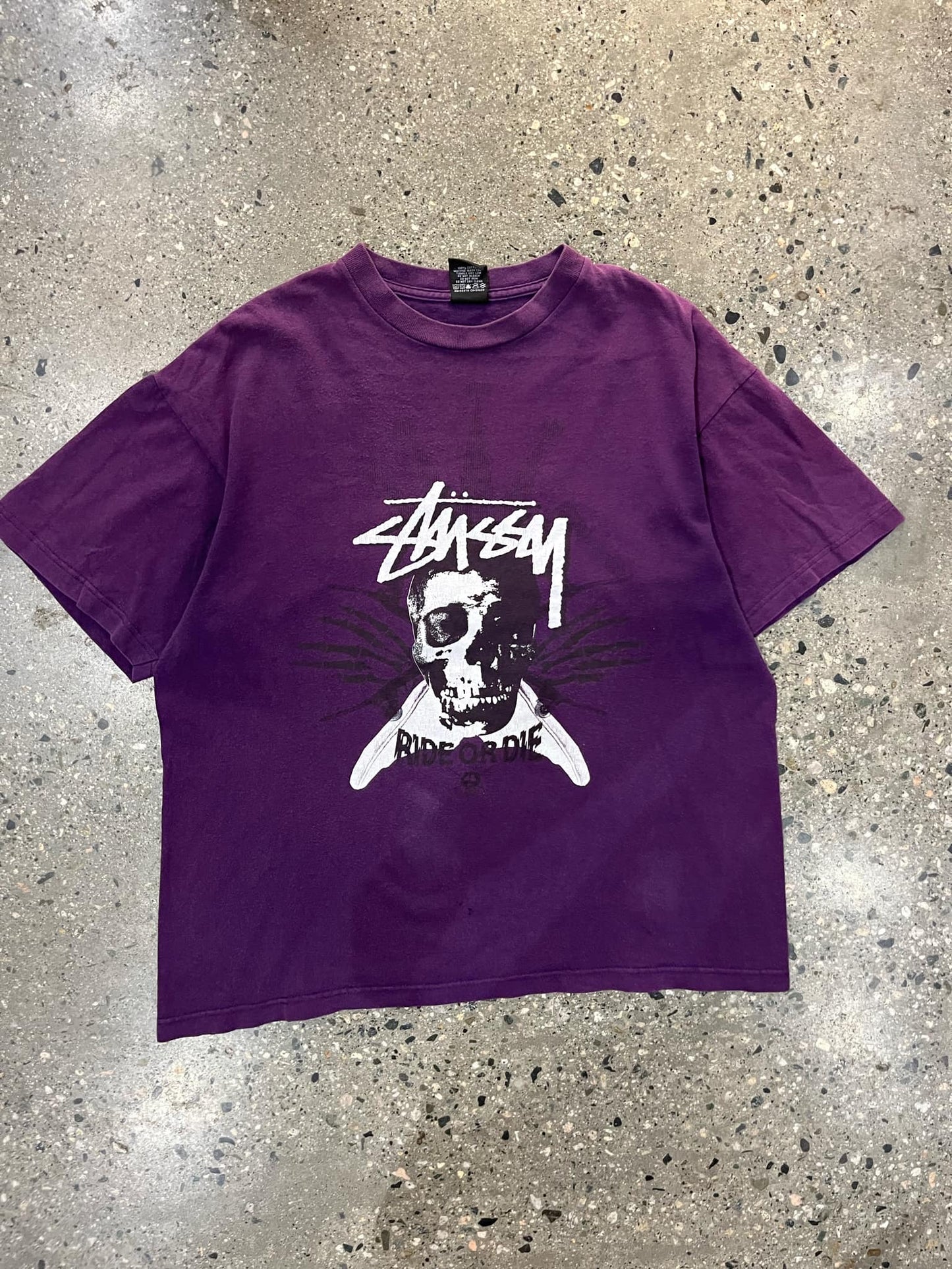 (L/XL) 2000s Stussy Ride or Die Purple Tee