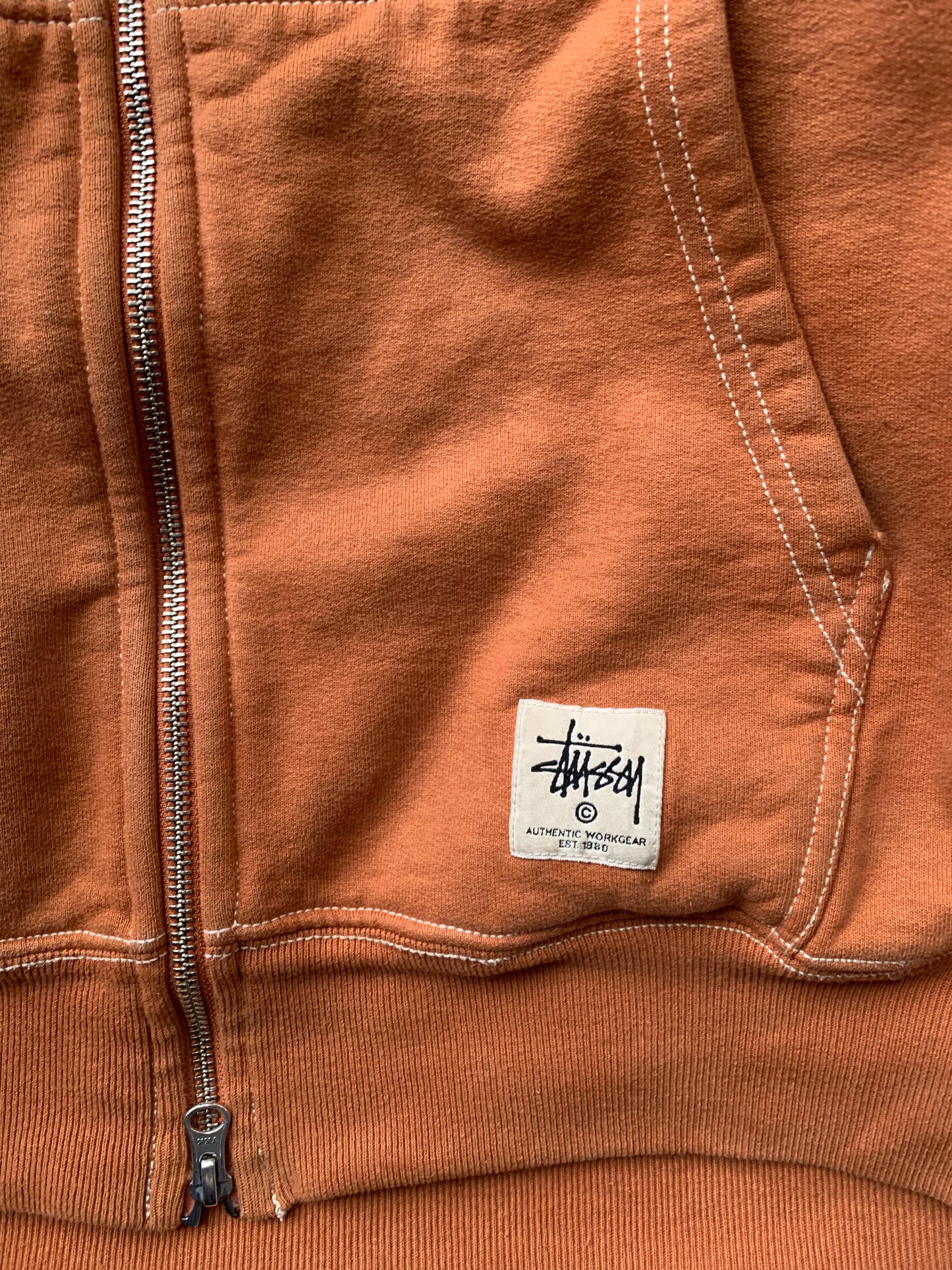 (M/L) Stussy Burnt Orange Zip Up Workwear Hoodie