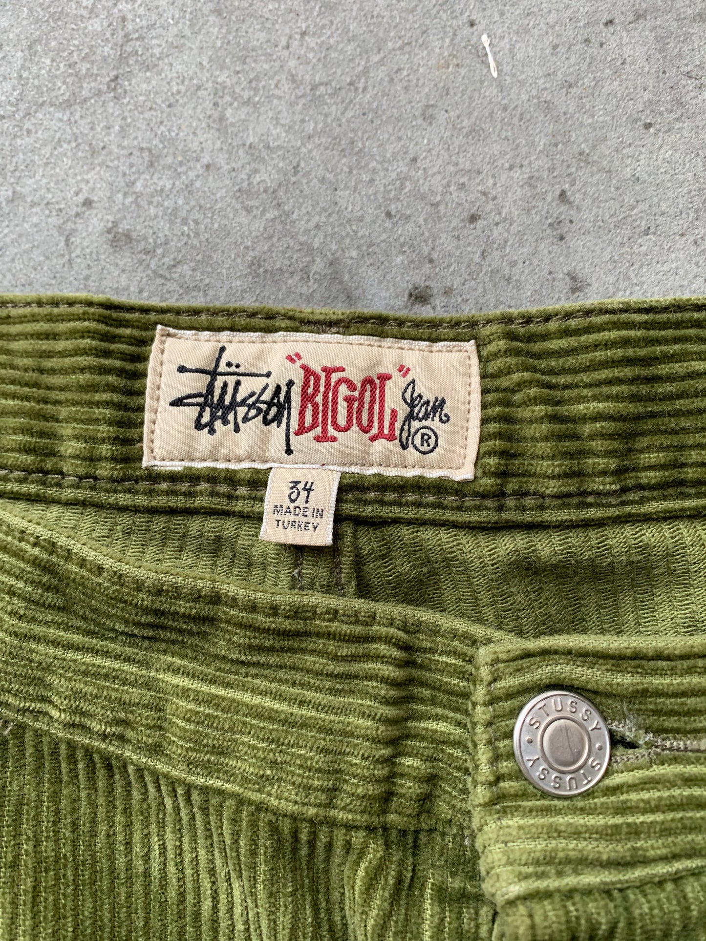 (34”) Stussy Big Ol Jeans Olive Corduroy