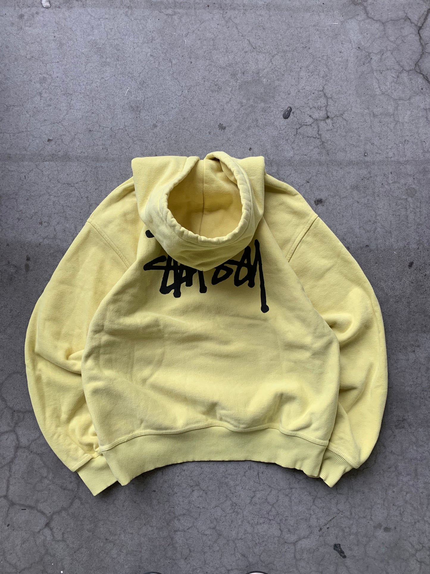 (M/L) Stussy Green & Yellow Script Hoodie