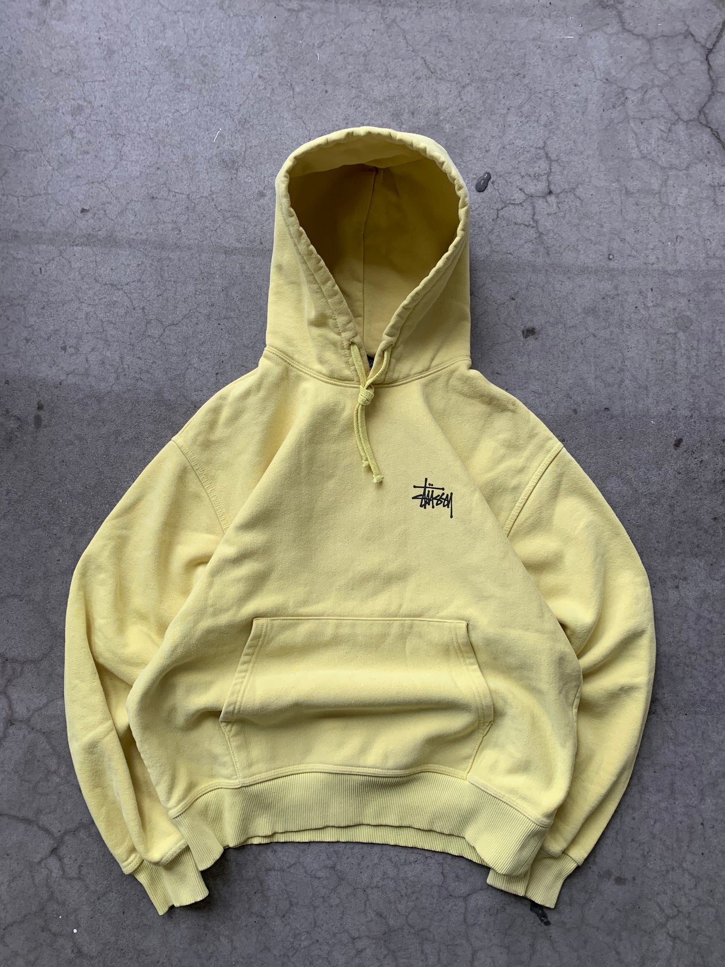 (M/L) Stussy Green & Yellow Script Hoodie