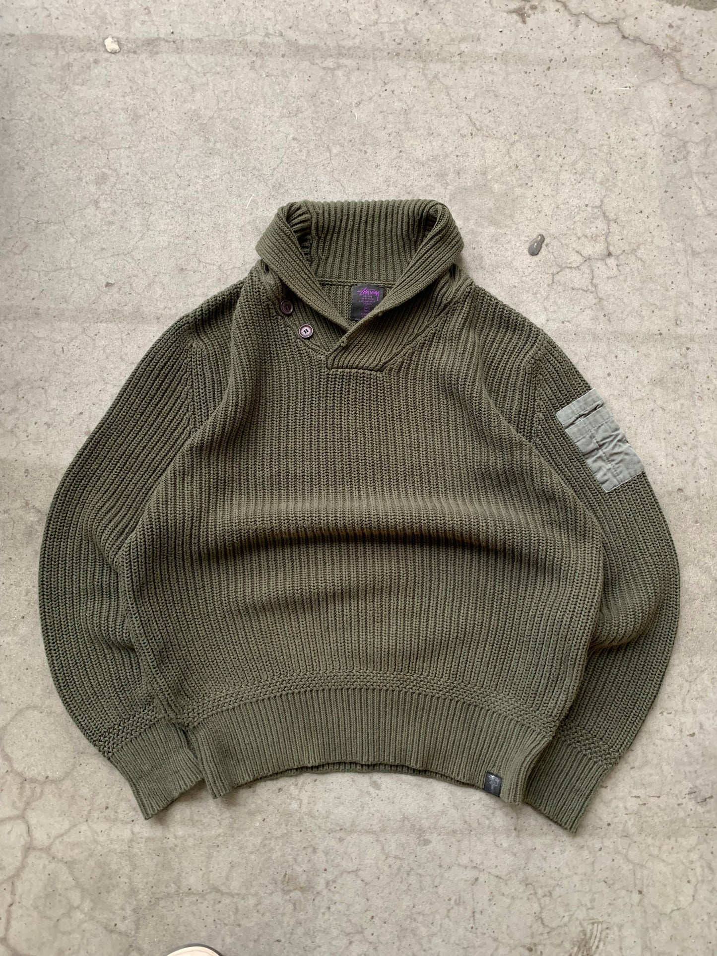 (M) Stussy Green Ribbed Sweater