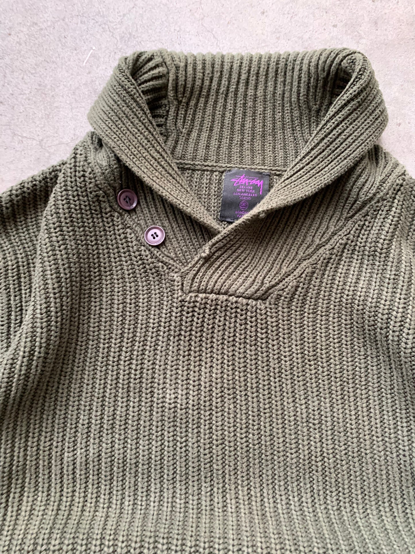 (M) Stussy Green Ribbed Sweater